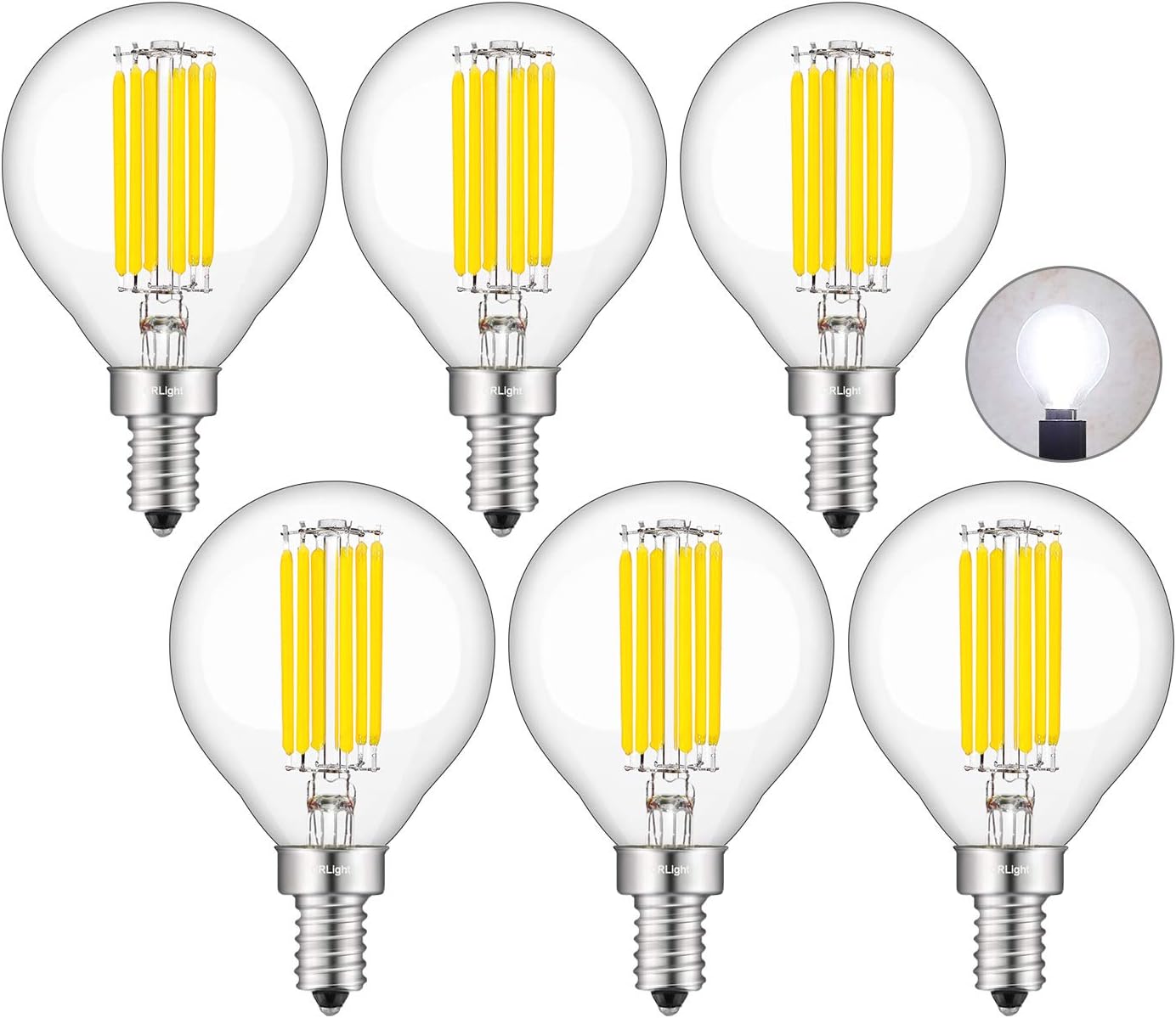 CRLight Bombilla LED regulable de 6 W, 5000 K, luz blanca diurna, equivalente a 650 W, 650 lúmenes, E12, vintage, Edison G16, bombillas de cristal