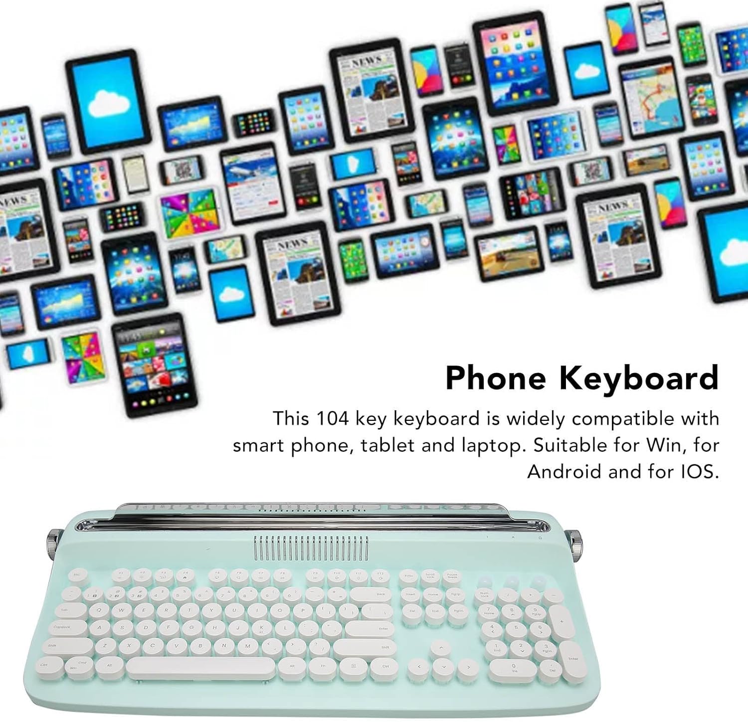 Teclado mecánico para juegos, teclado inalámbrico de máquina de escribir, teclado Bluetooth con soporte para teléfono, teclado redondo de 104