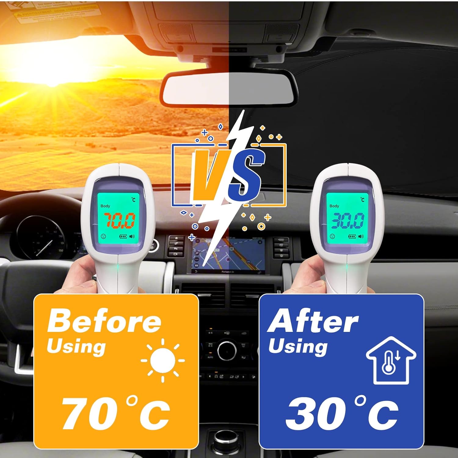 UrbanX Parasol para parabrisas de automóvil para Cadillac CT5, material duradero 240T, visera solar para rayos UV, protección solar y calor,