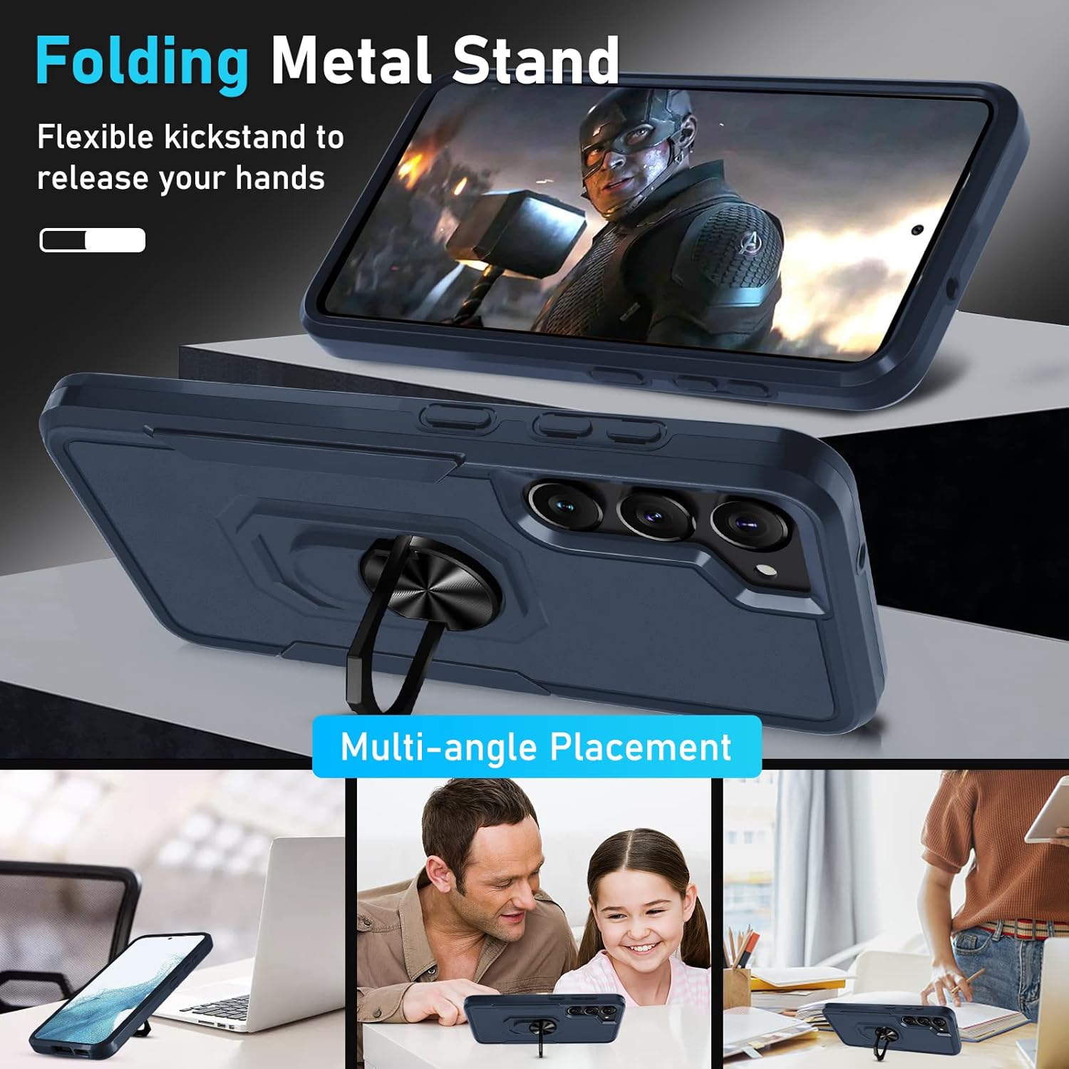 Janmitta Funda para Samsung Galaxy S23+ Plus con protector de pantalla + protector de lente de cámara, resistente a prueba de golpes, funda de