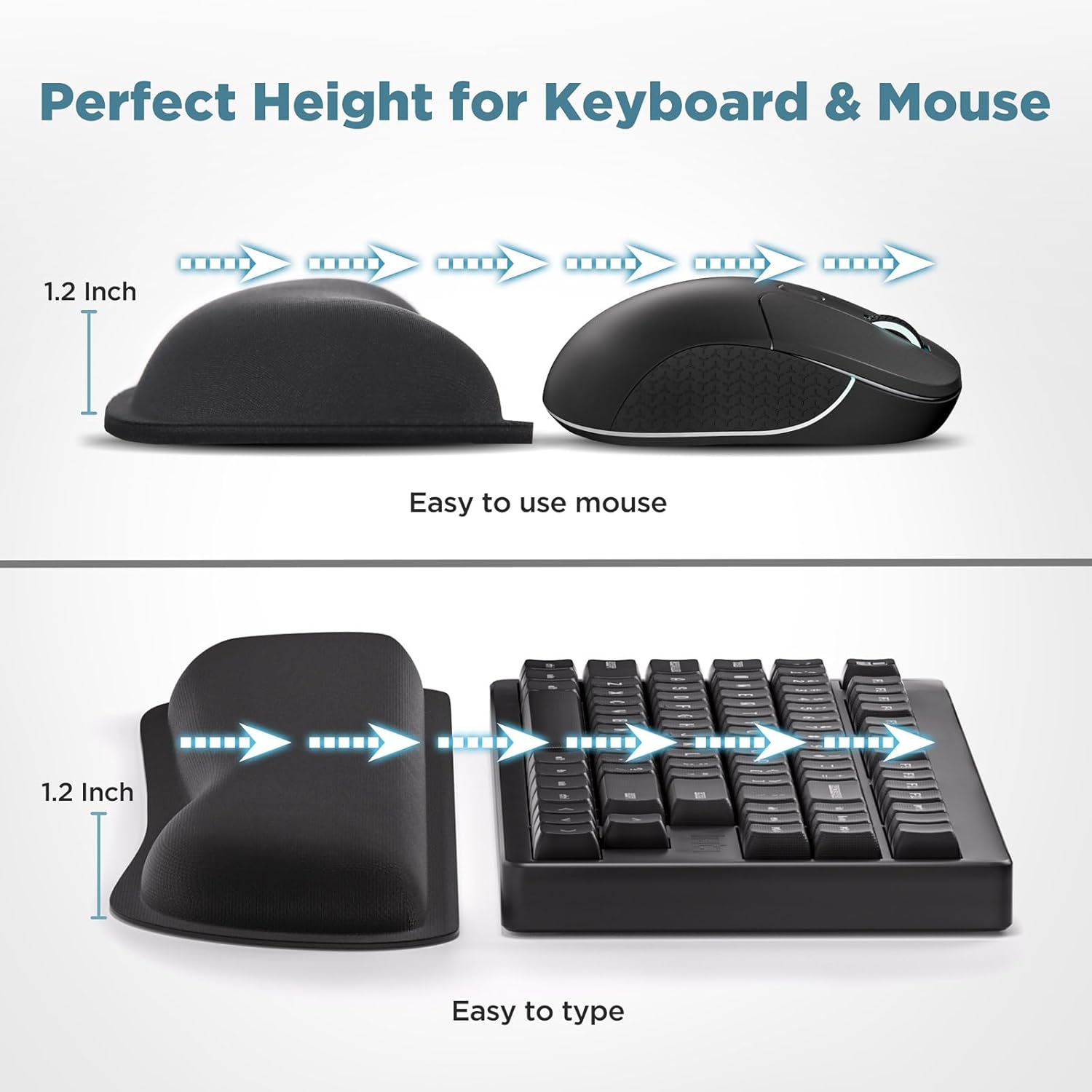 Gimars Reposamuñecas de espuma viscoelástica de gel sedoso para teclado de computadora, mouse, 3 piezas de reposamuñecas ergonómico para teclado y