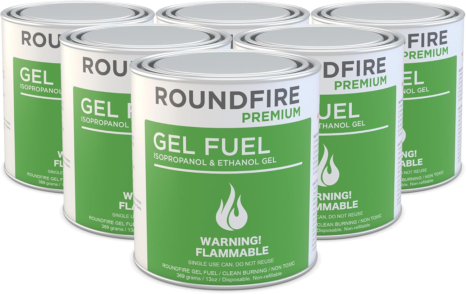 ROUNDFIRE Paquete de 6 latas de combustible de gel para cuenco de fuego, chimenea, fuego de gel, cuencos de fuego de mesa, calentamiento, interior y