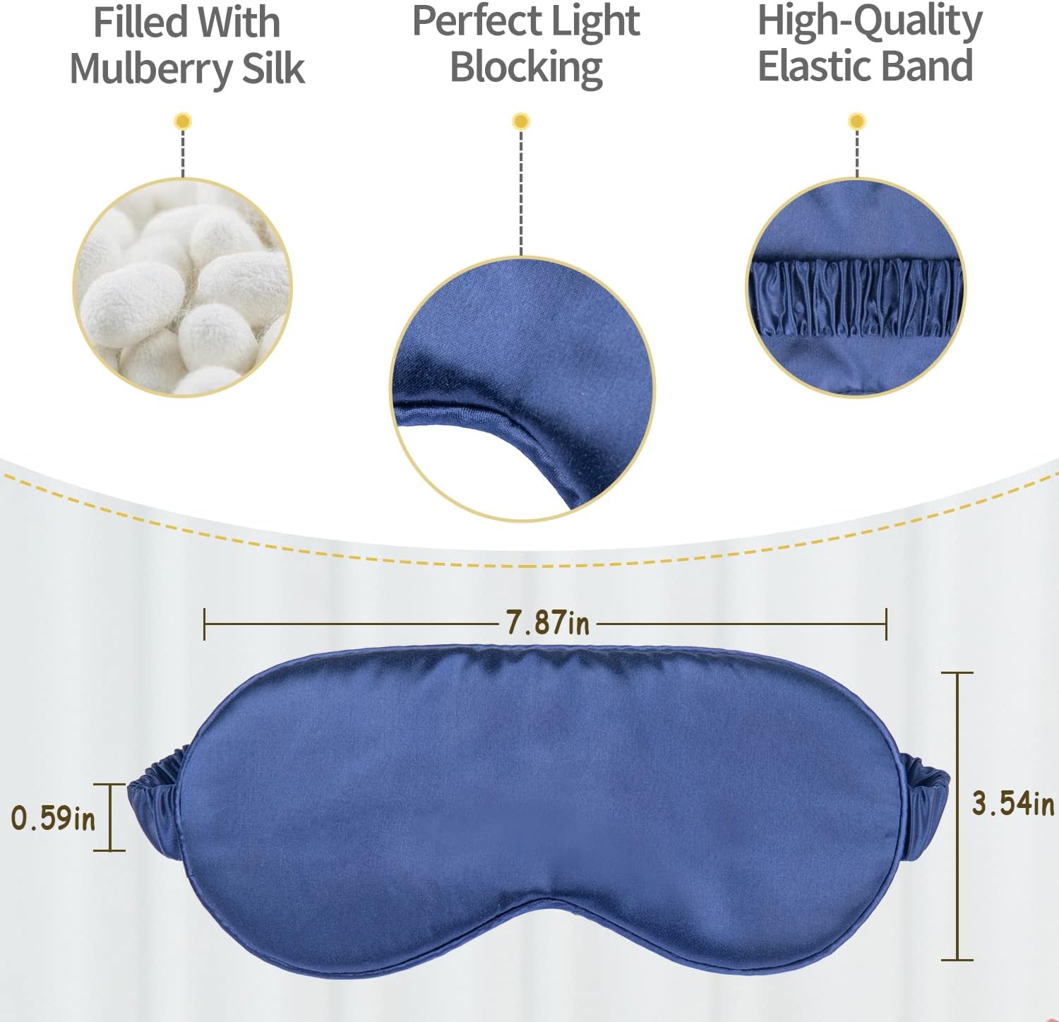 Máscara para dormir de seda de morera de alta calidad de 22M (azul) – Correa elástica  Relleno de seda pura y forro interno  Presión ocular cero
