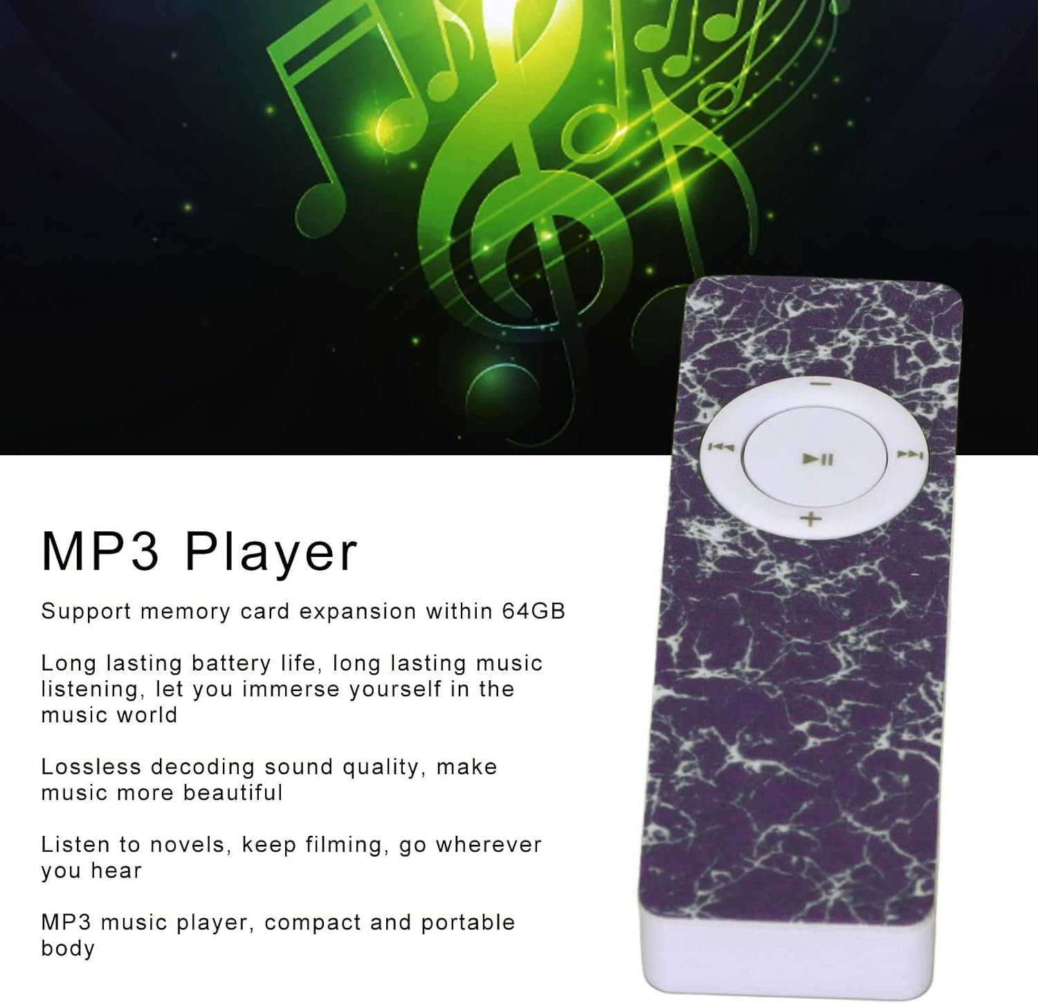 Reproductor de MP3 portátil, reproductor de música MP3 con ranura para tarjeta de memoria máxima de 64 GB y botones físicos, reproductor multimedia