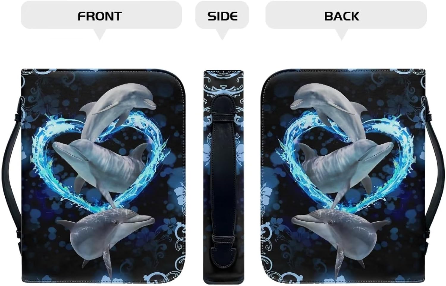 Funda para la Biblia con diseño de delfín en forma de corazón para mujeres y niñas, funda grande de transporte de la Biblia con asa duradera,