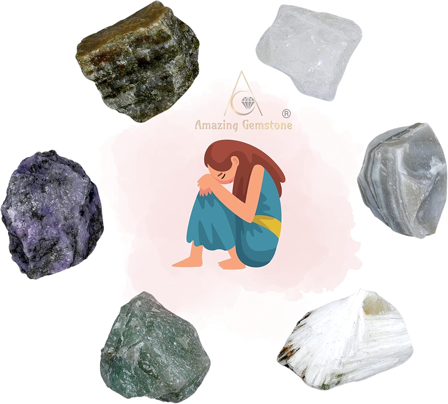 Cristales para manifestación de trauma emocional, juego de 6 cristales curativos de lepidolita, aventurina verde, escolecita, vesuvianita, ágata de