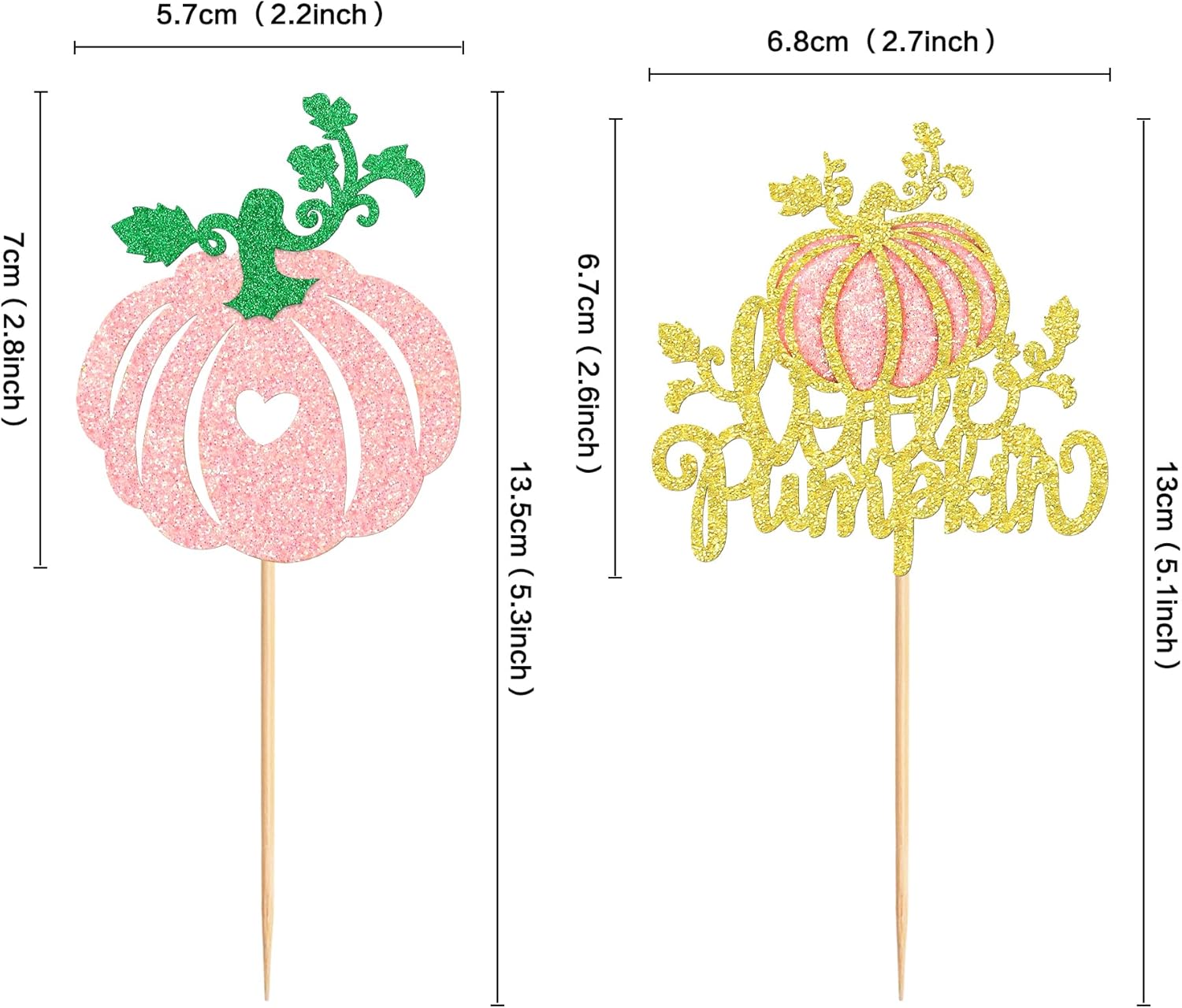 Ercadio Paquete de 24 adornos para cupcakes de calabaza con purpurina rosa, decoración de cupcakes de calabaza de otoño para el día de Acción de
