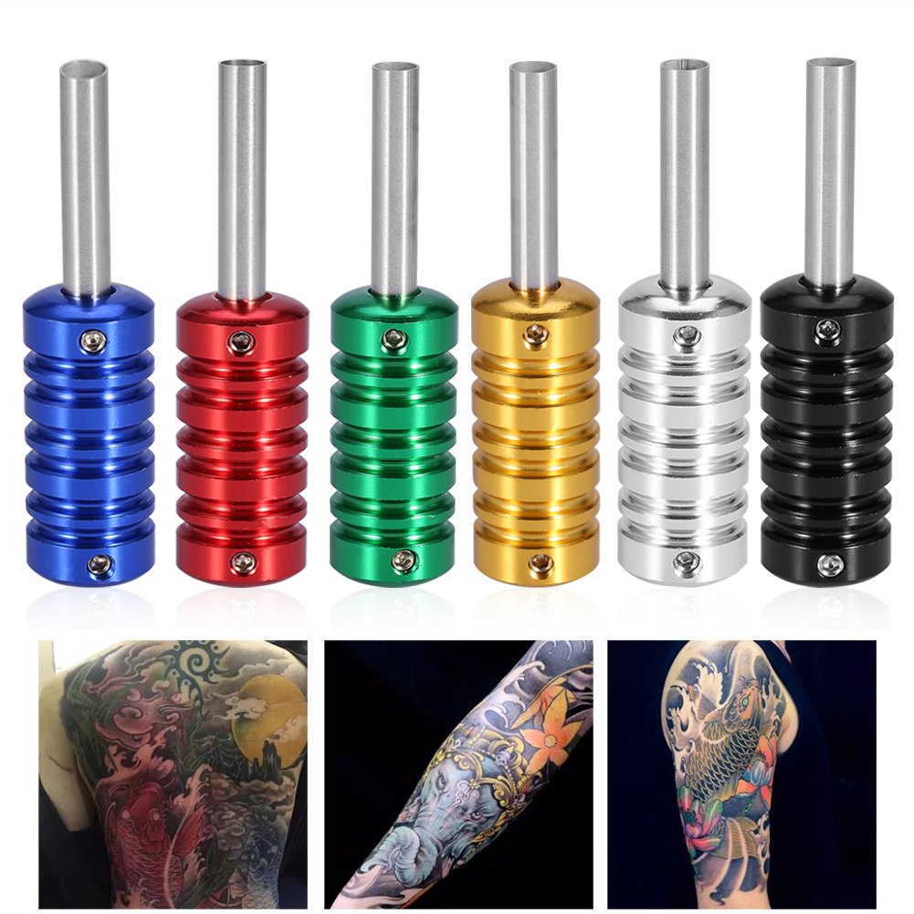 Tattoo Grips, 6 Colores de tatuaje de la ametralladora parte de la manija del tubo de la punta del agarre del cuerpo del arte accesorio con el tallo