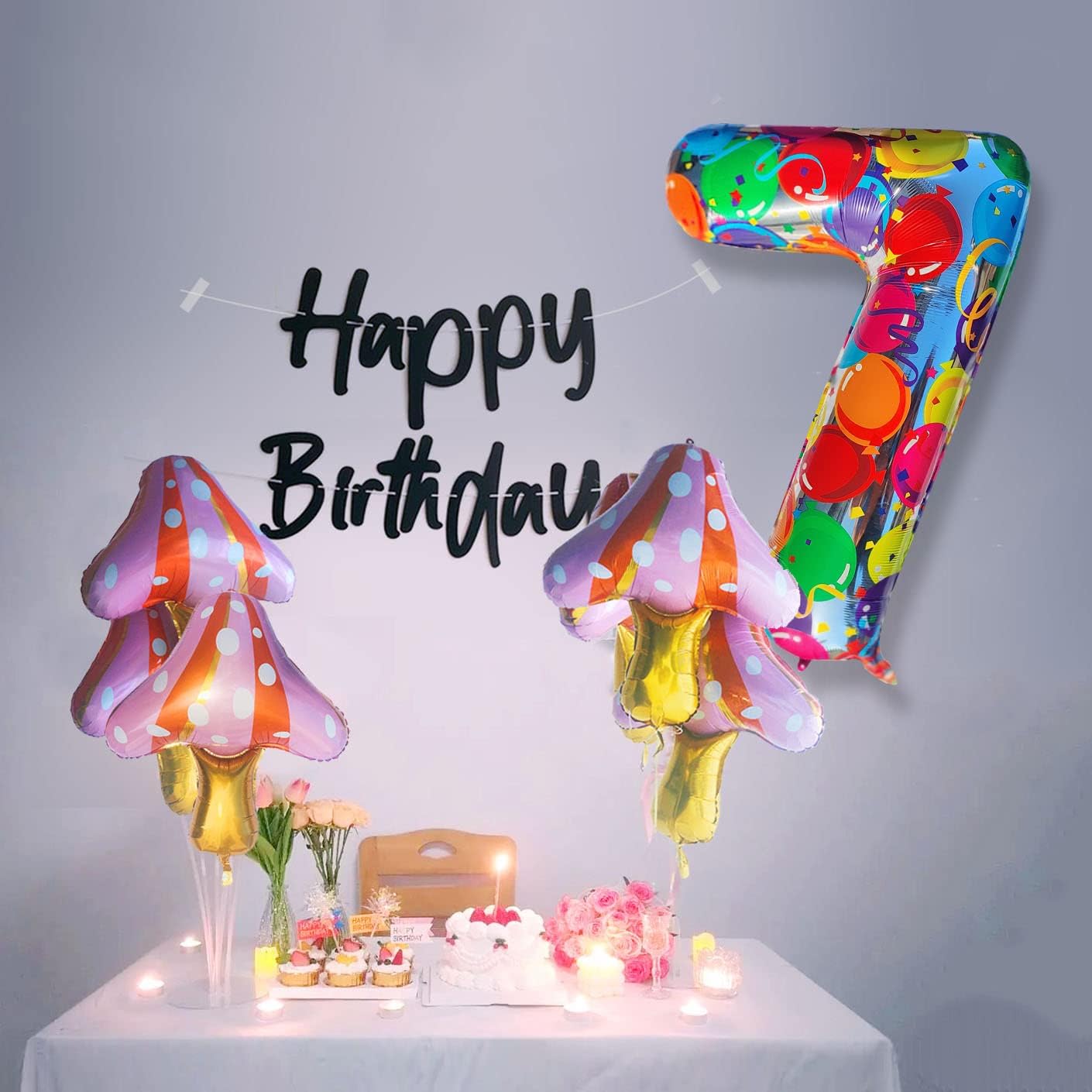 Globos del número 7 arcoíris para decoraciones de cumpleaños de 7 años, 40 pulgadas, globos de neón de números grandes, globos iridiscentes 7, globo