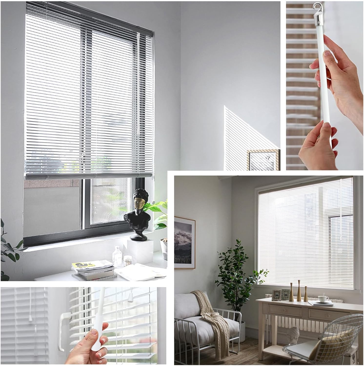 Varita ciega de fibra de vidrio blanca de 12 pulgadas con gancho de metal, varita inclinable para ventana, piezas de repuesto de control de varita