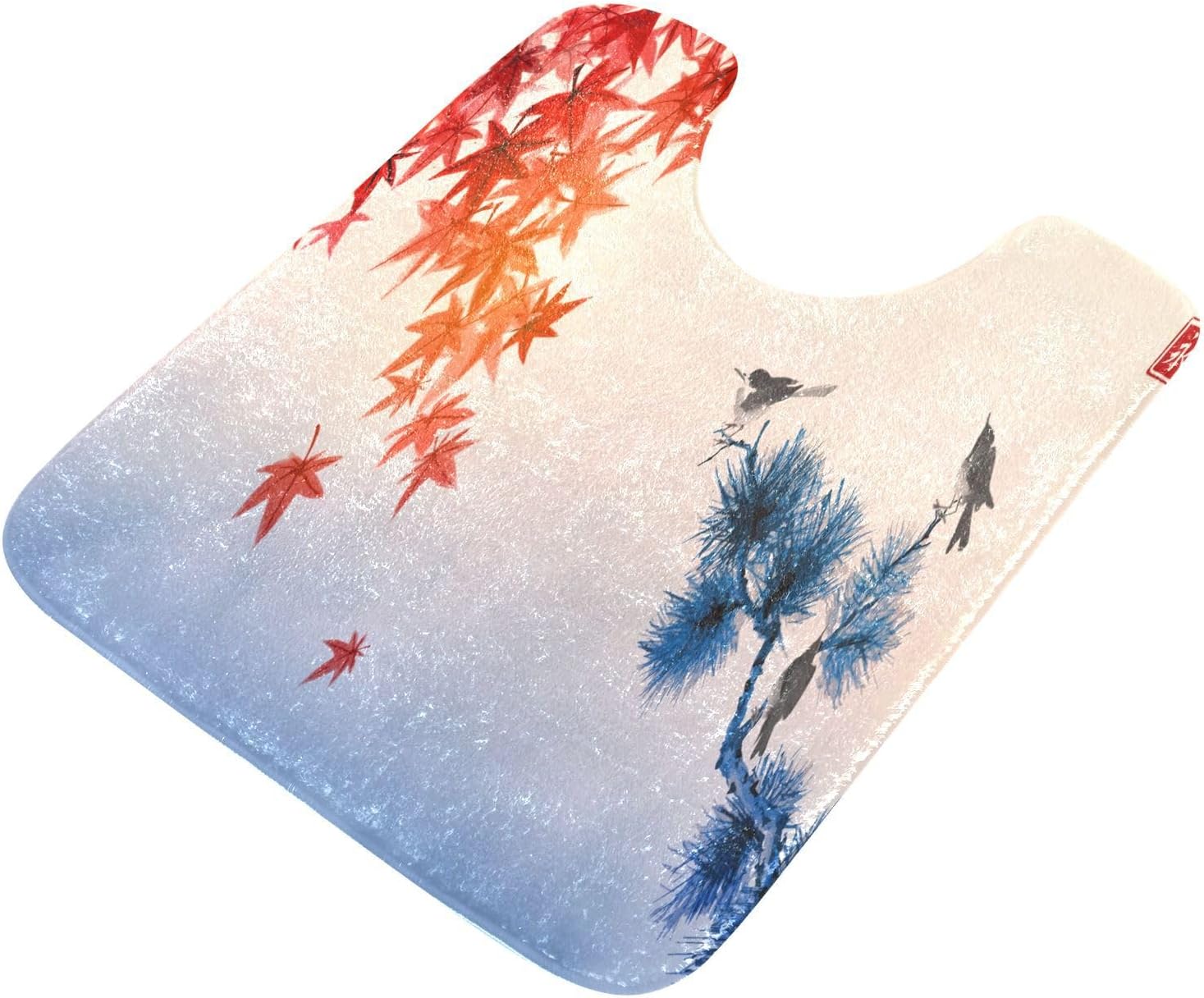 Bathroom Rugs Sets 2 Piece 24×16+24×20 Inch,Soft U-Shaped Contour Toilet Rug Red Maple Leaves Bird Non-Slip Absorbent Bath Floor Mat Carpet Set