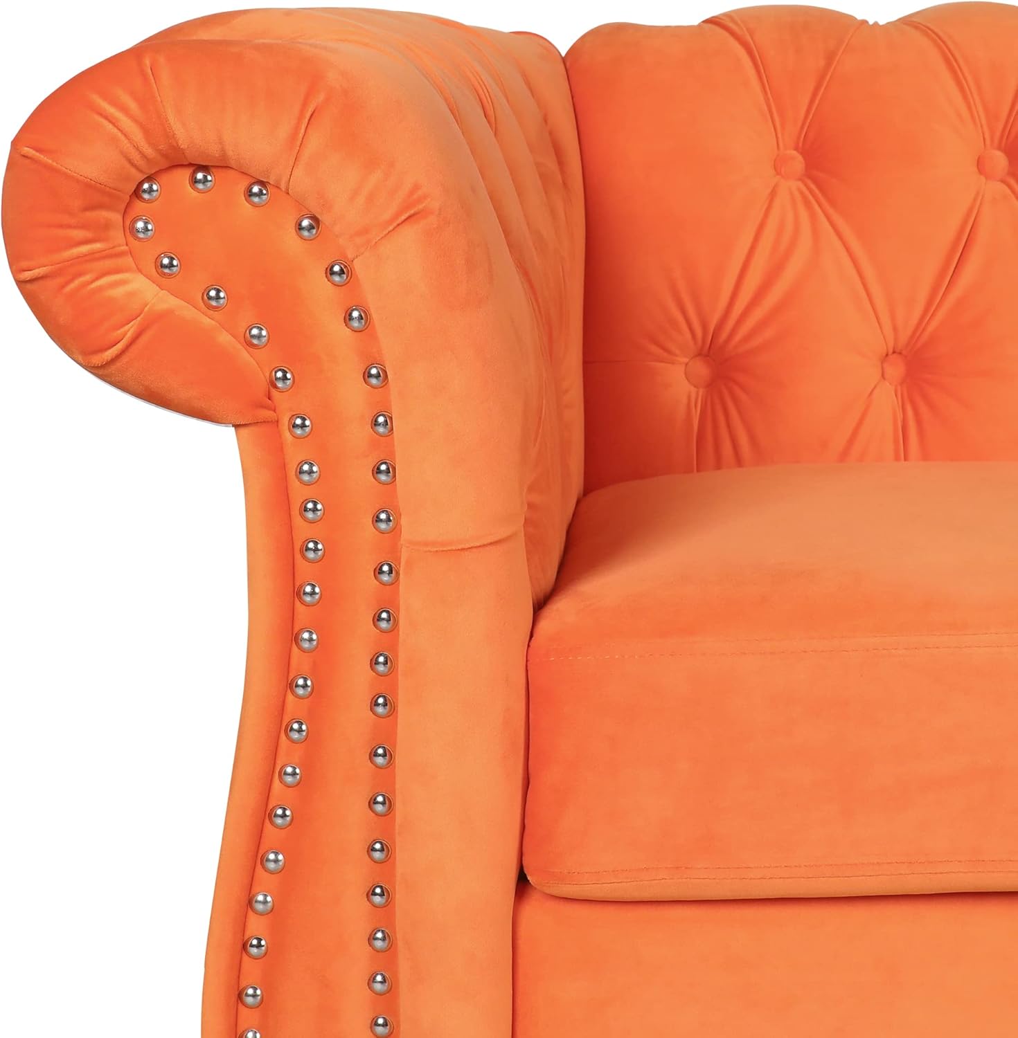 RARZOE Moderno juego de sofá de 2 piezas, naranja, espuma, sofá biplaza y sofá Chesterfield
