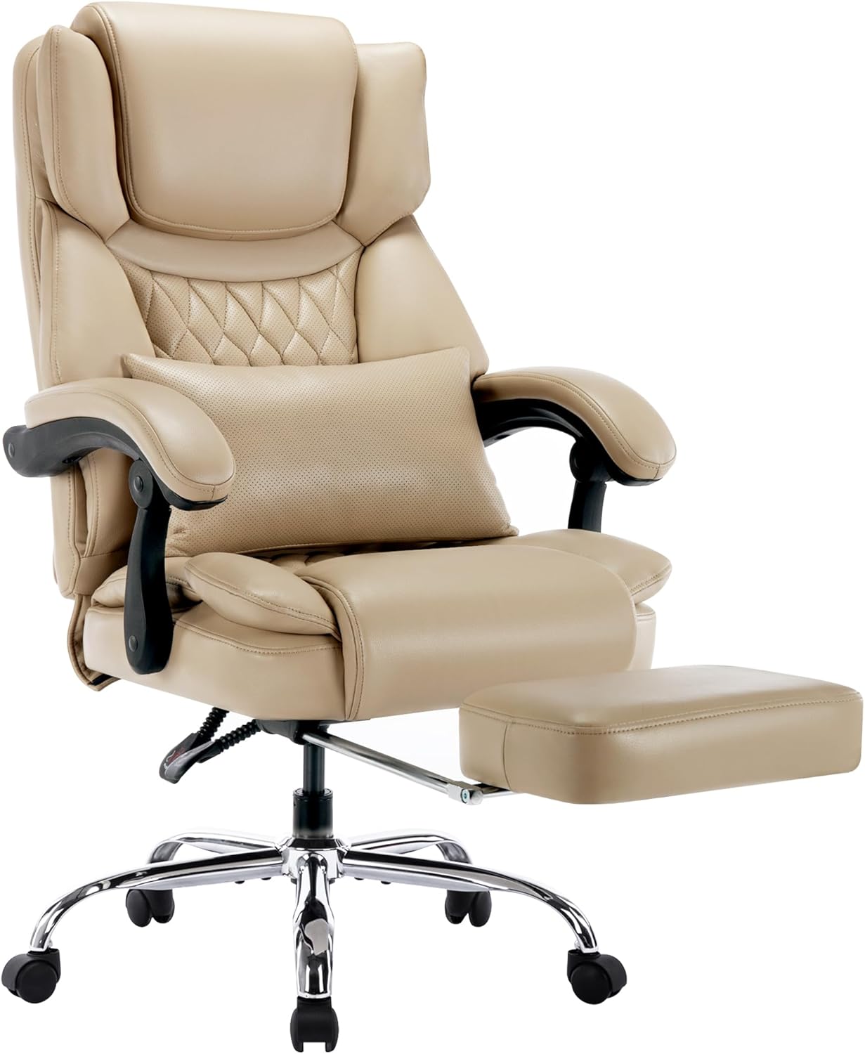 Silla de oficina reclinable con respaldo alto y reposapiés, cojín lumbar para computadora ejecutiva, ángulo ajustable, acolchado grueso transpirable