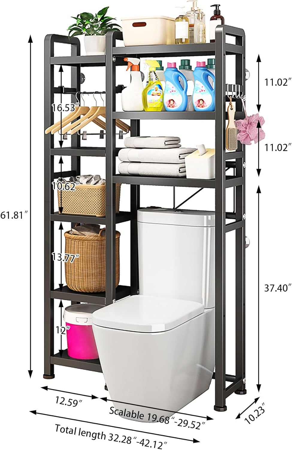 MMBABY Armario de almacenamiento sobre el inodoro con soporte de papel higiénico, organizador de baño de almacenamiento masivo sobre el inodoro con