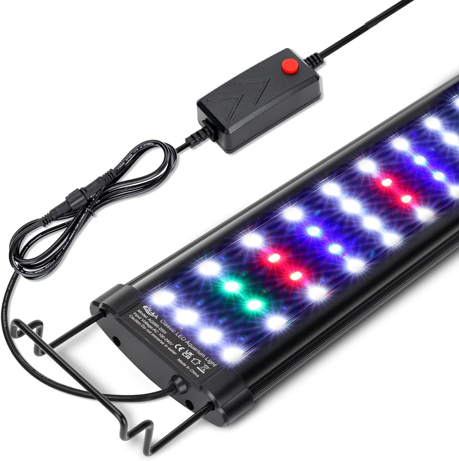AQQA Luz de acuario, luces LED de espectro completo, luces LED ajustables de 12 a 54 pulgadas, multicolor, blanco, azul, rojo, verde, con soportes