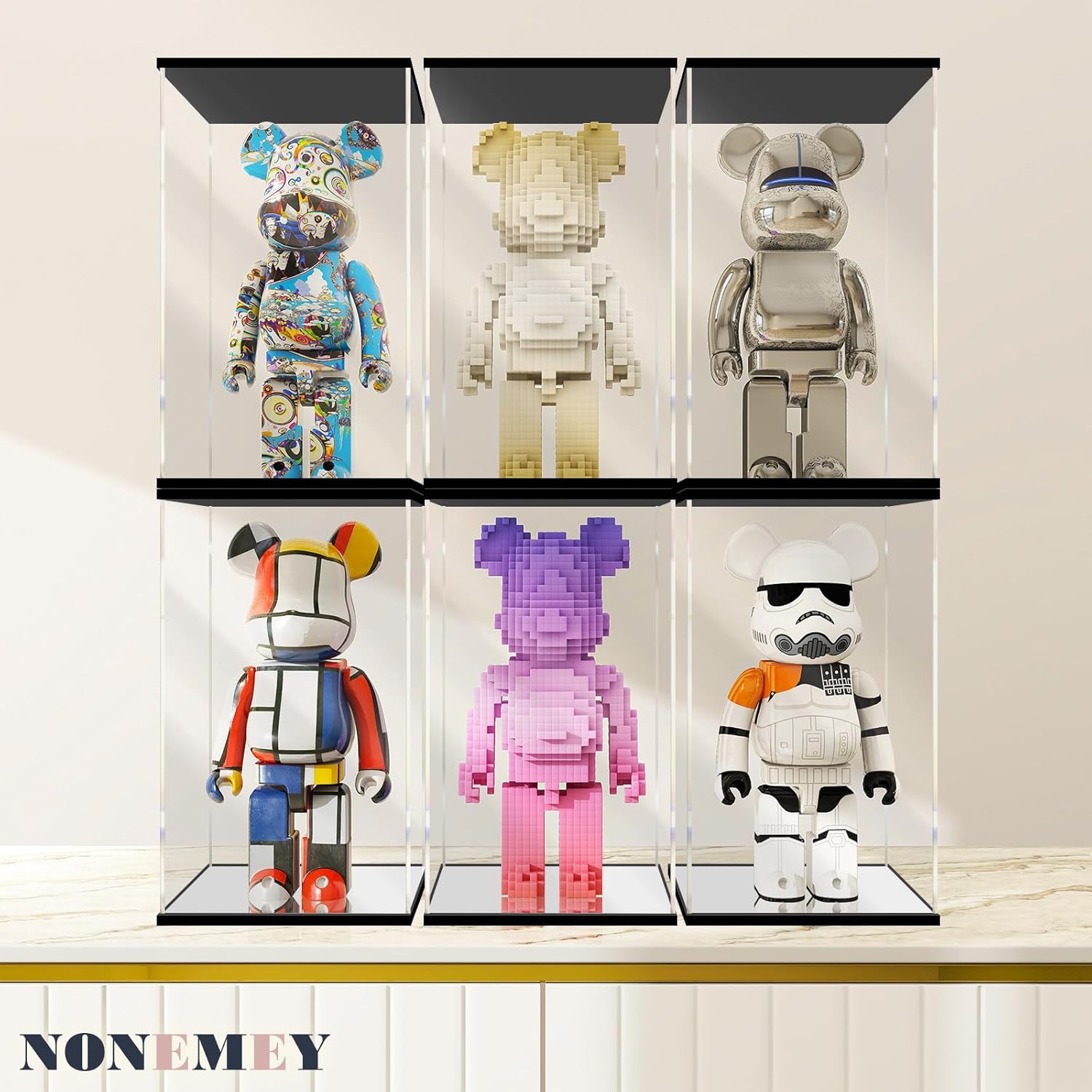 NONEMEY Vitrina de acrílico transparente con luz de control remoto para 400% Bearbrick, modelo a prueba de polvo, caja organizadora para