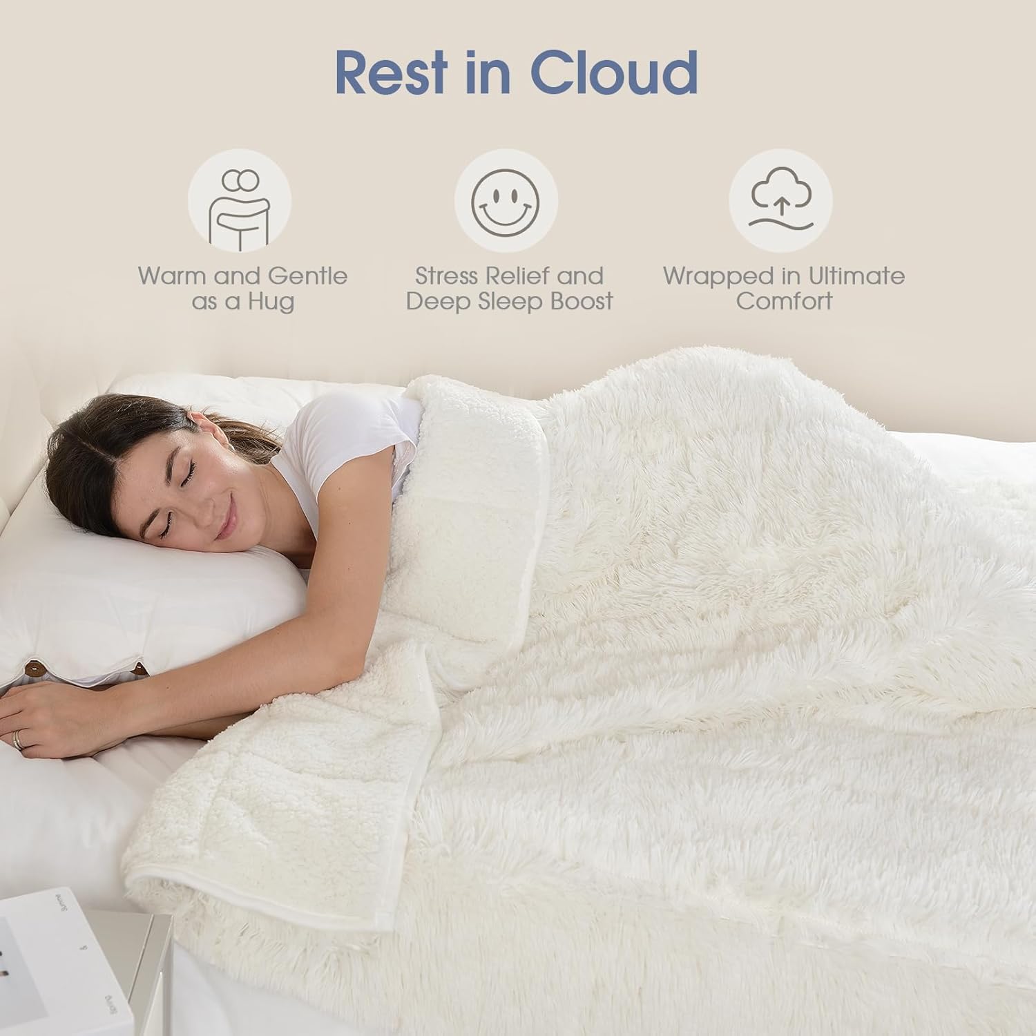 Manta con peso de piel sintética de 15 libras, suave y mullida, lujosa manta pesada de felpa Sherpa de doble cara, acogedora manta cálida para cama,
