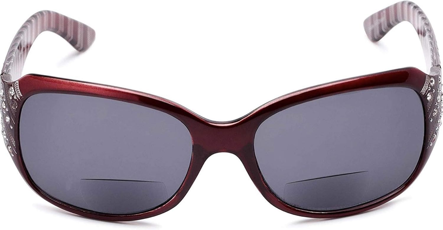 The Jazzy – Lentes de sol bifocales de lectura, lentes de diamantes de imitación, lectores tintados para mujer + 2.50 rojo