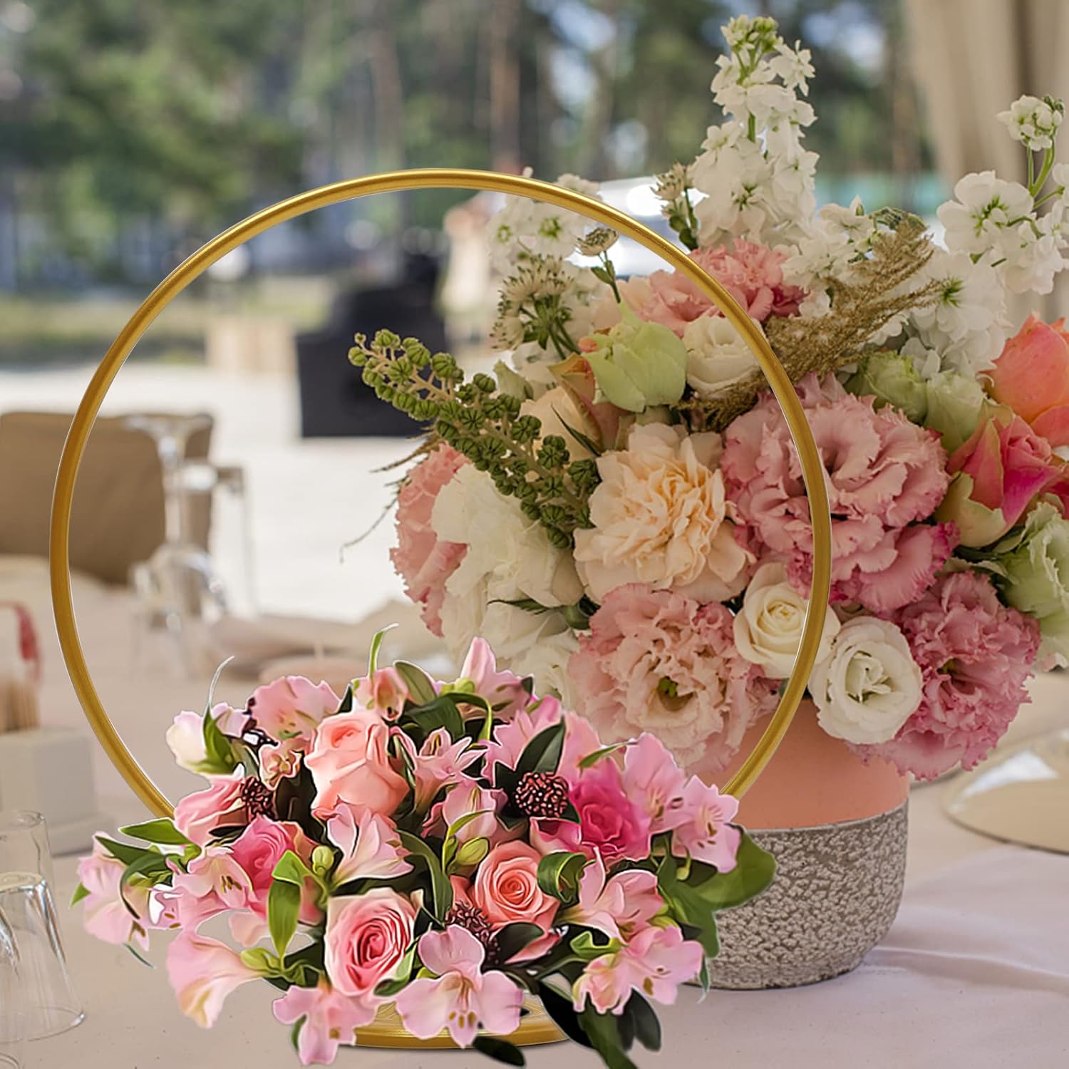 Centro de mesa de boda redondo dorado de 20 pulgadas, jarrón, centro de mesa, soporte de metal floral, decoración de boda, juego de 4 piezas
