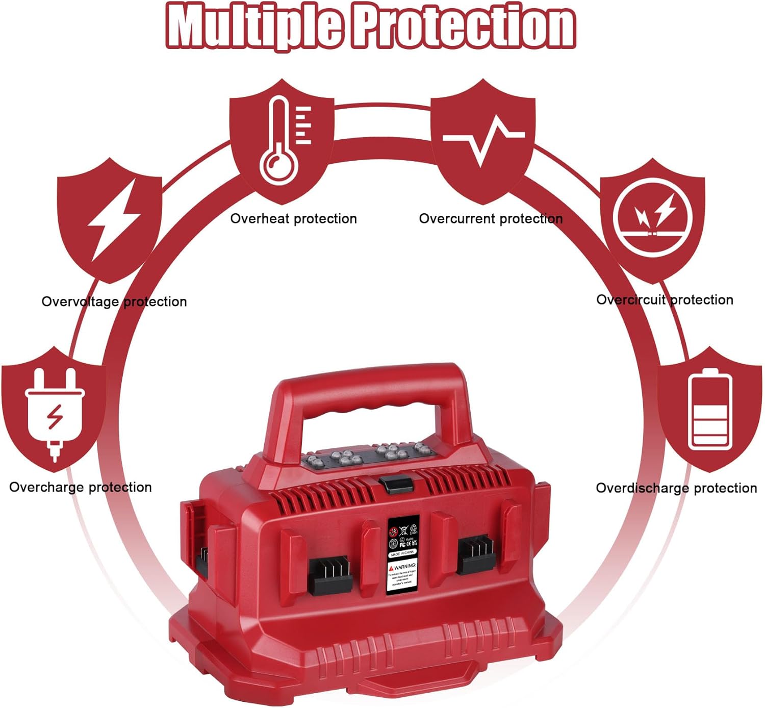 KUNLUN Cargador de 6 puertos de repuesto para la estación de carga Milwaukee 48-59-1806, compatible con batería Milwaukee 18V M18, con indicador LED