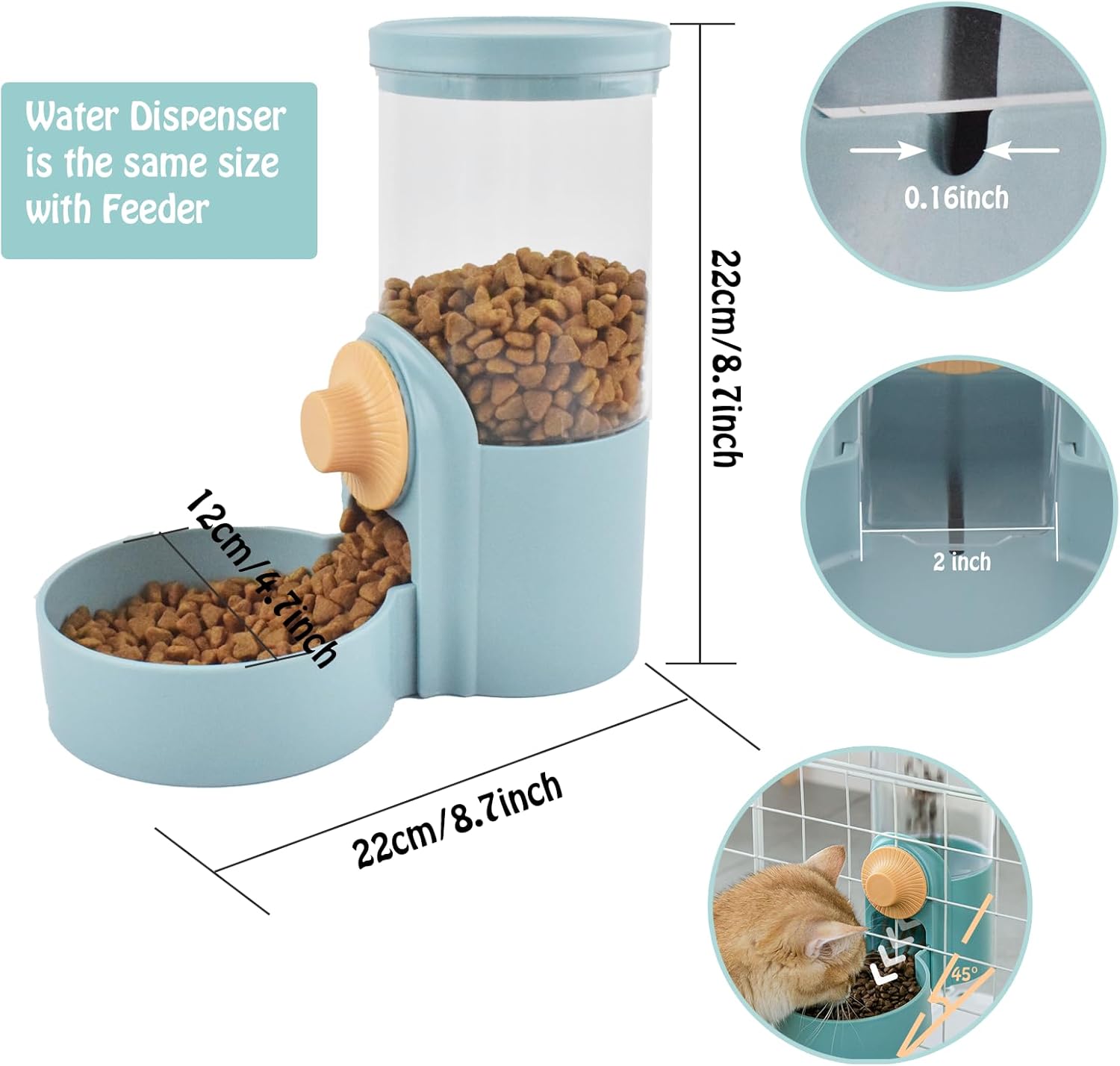 Dispensador automático de alimentos para conejos, alimentador automático de conejillos de indias para jaula de 35 onzas, comedero de conejo por