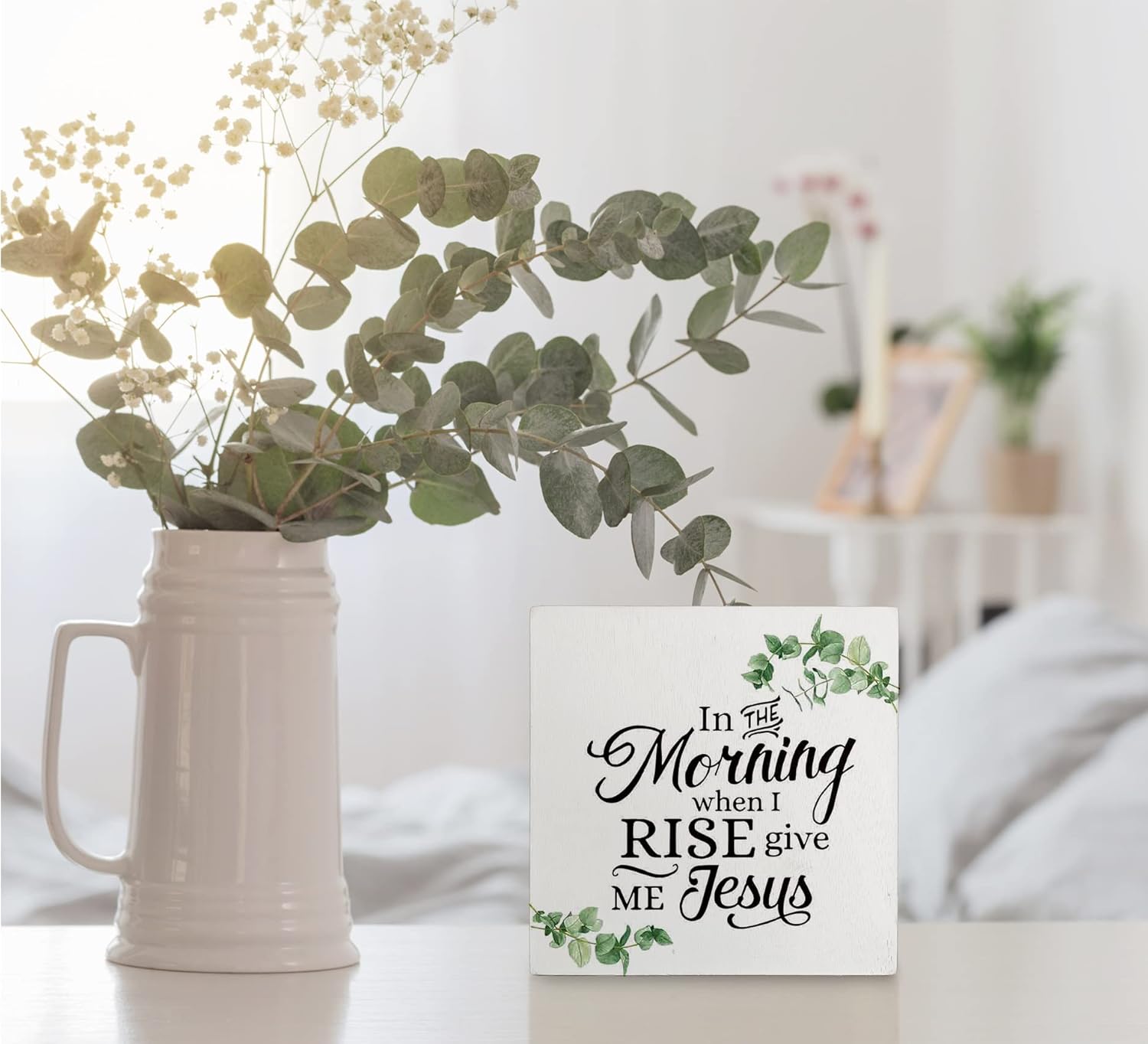 Christian In the Morning When I Rise Give Me Jesus – Cartel de madera para decoración de escritorio, caja de madera religiosa rústica para