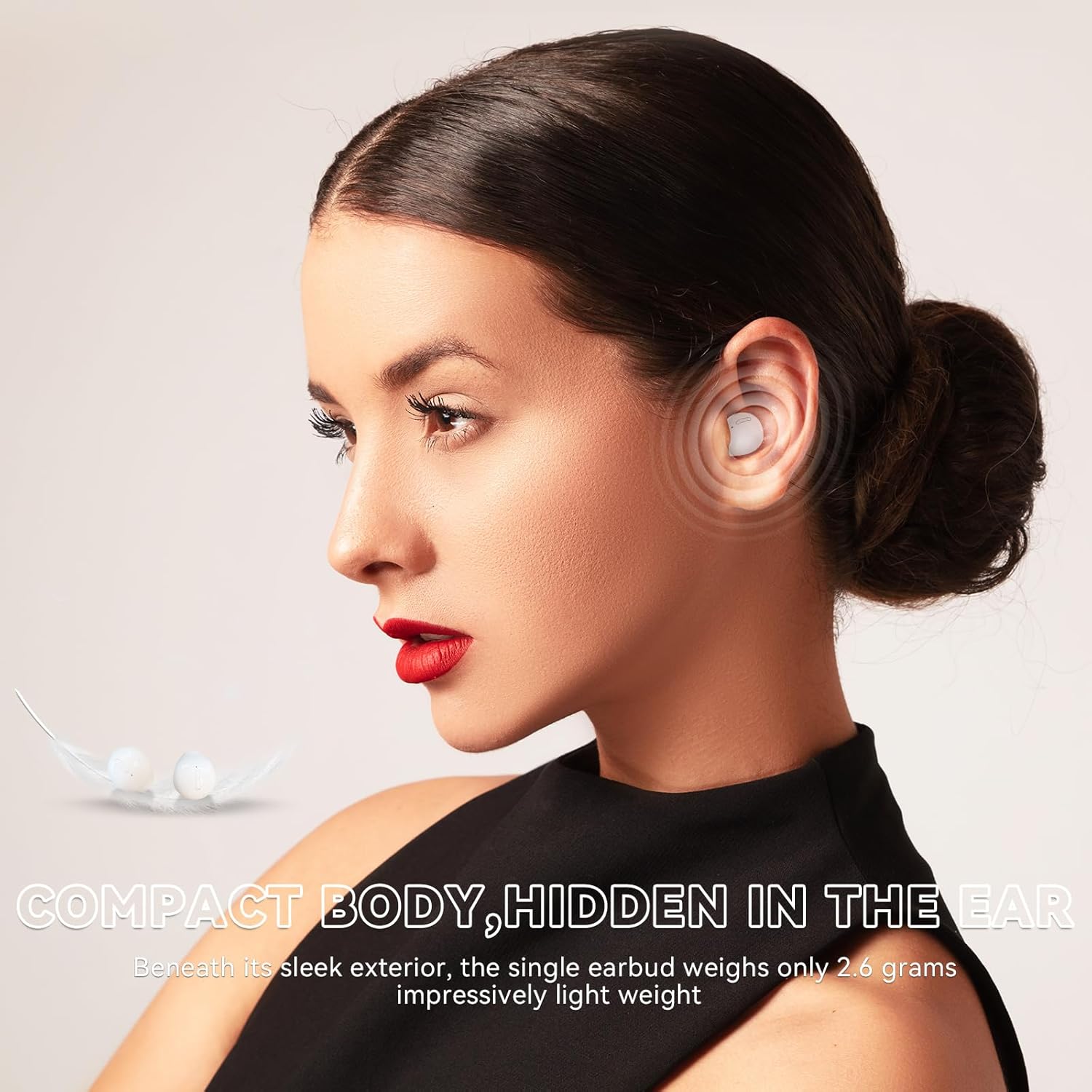Auriculares invisibles inalámbricos Bluetooth pequeños auriculares ocultos de perfil bajo para el trabajo, discretos, cómodos y ajustados,