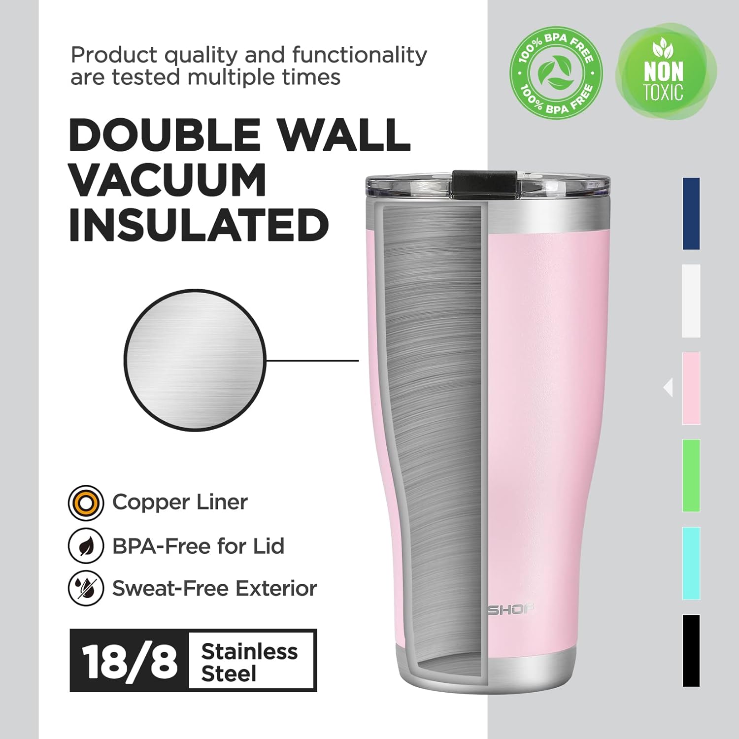 HAUSHOF Vaso de 30 onzas, vaso de acero inoxidable aislado al vacío, taza de agua para café, taza de viaje de doble pared con tapa, perfecto para