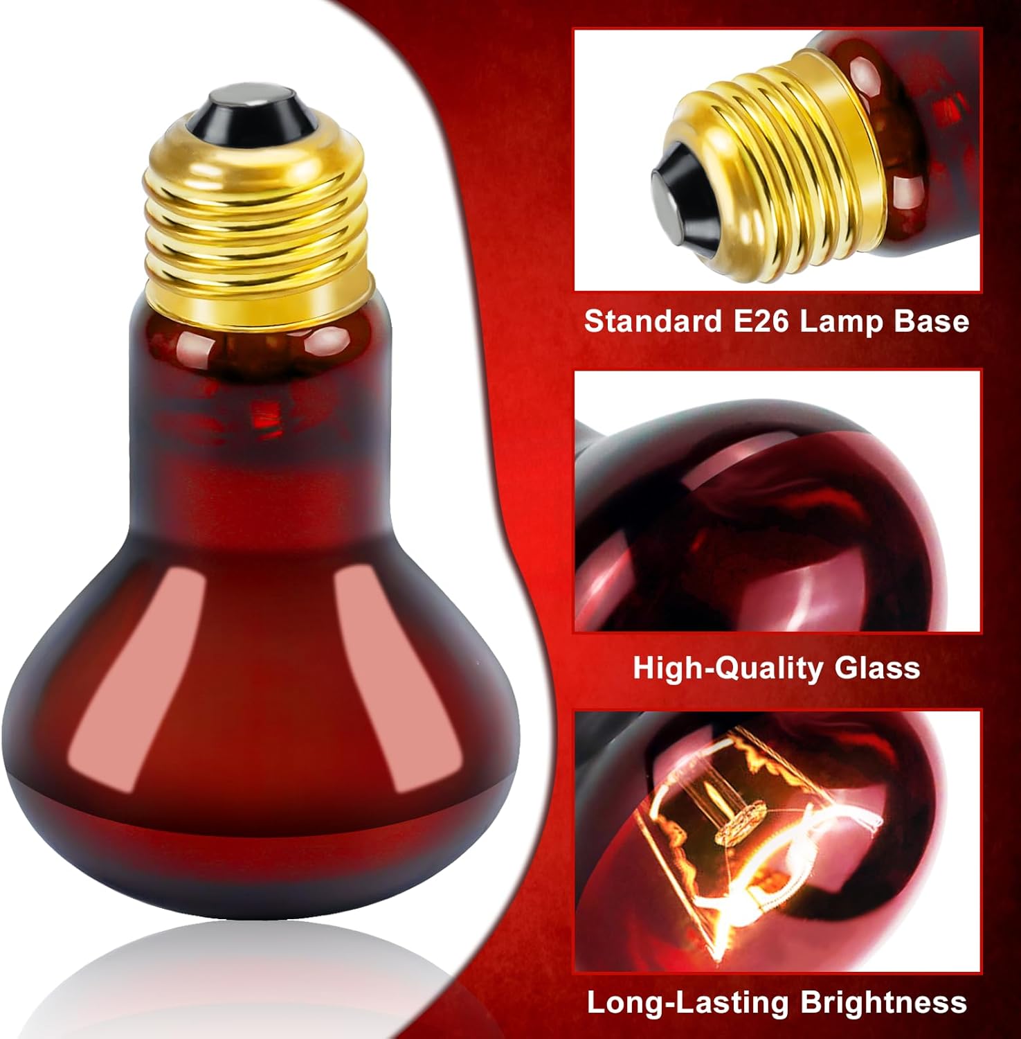 Cenipar Bombilla infrarroja de 75 W, ideal para una amplia variedad de reptiles, anfibios, lagartos, tortugas, serpientes y otros animales, juego de