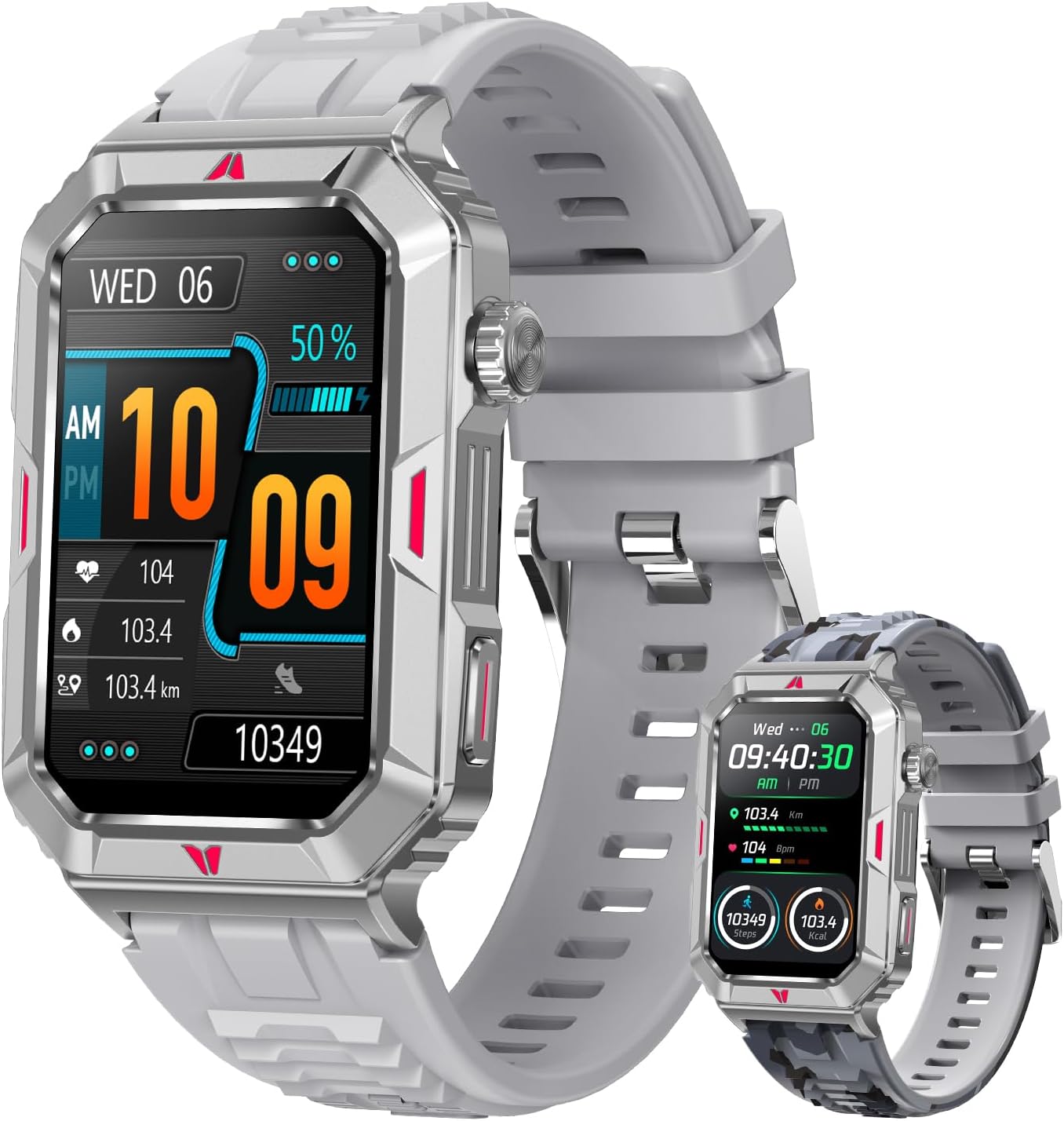 Wonlex Reloj inteligente militar para hombre (respuestahacer llamada), pulsera deportiva con pantalla HD de 1.57 pulgadas, impermeable, contador de