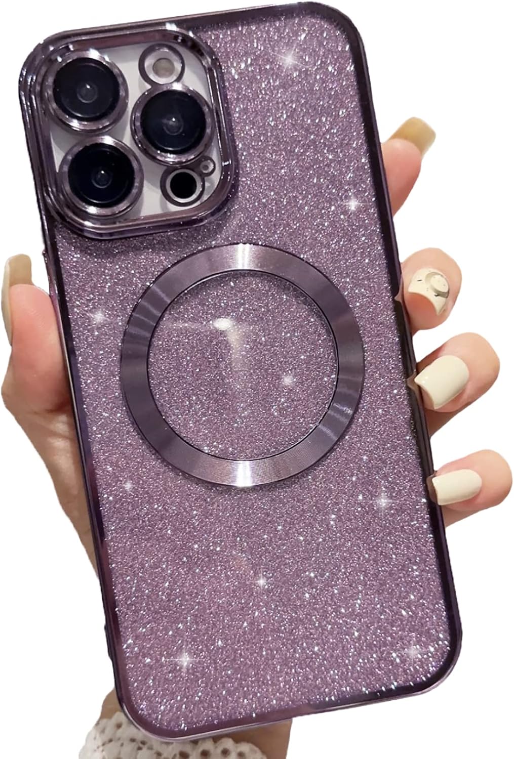 aowner Funda magnética para iPhone 11 con purpurina, chapado de lujo, bonito brillante con protector de lente de cámara, compatible con MagSafe,