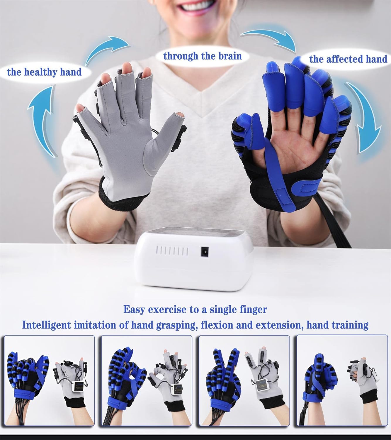 Nuevos guantes de robot de rehabilitación para recuperación de accidentes cerebrovasculares, 5 modos de entrenamiento, ajustes de tiempo