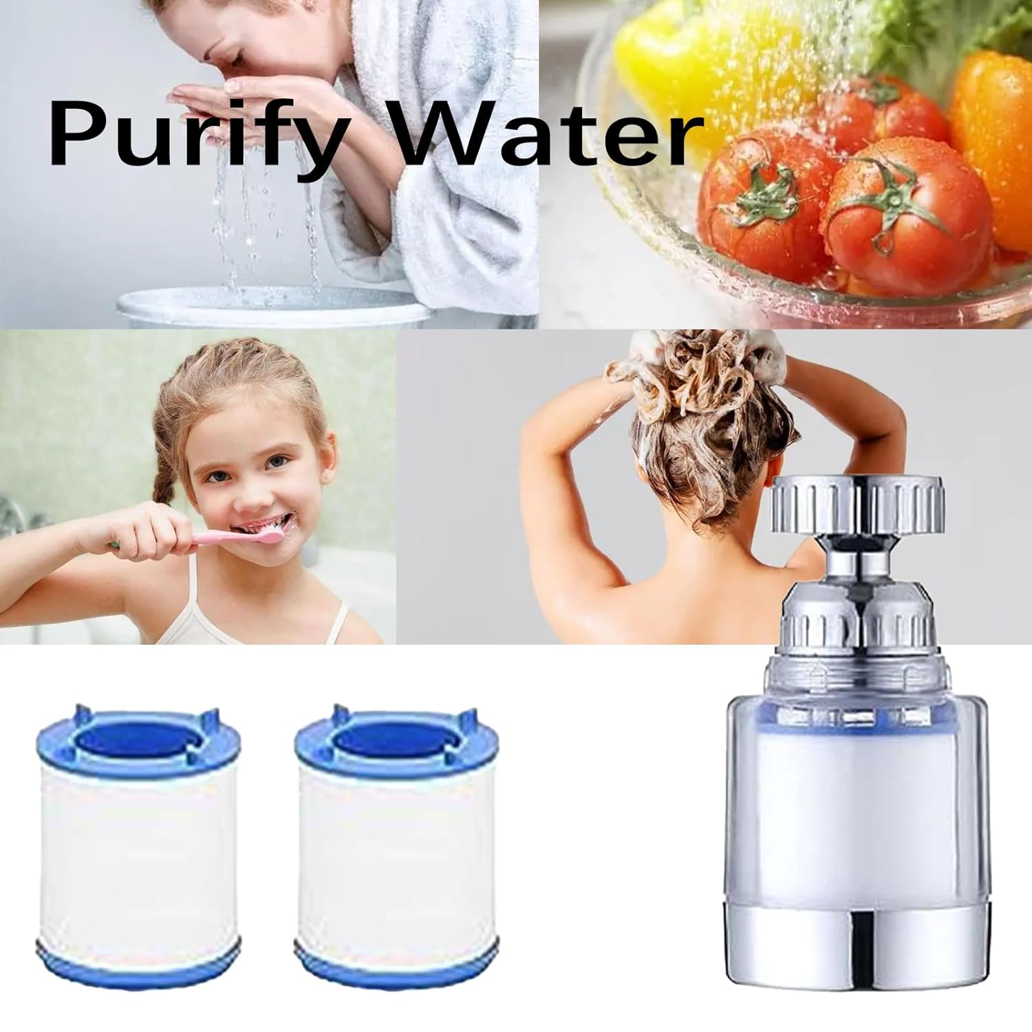 Filtro de grifo de baño giratorio de 360 con 2 elementos de filtro, elimina metales pesados y filtro de grifo de agua para fregadero de agua dura