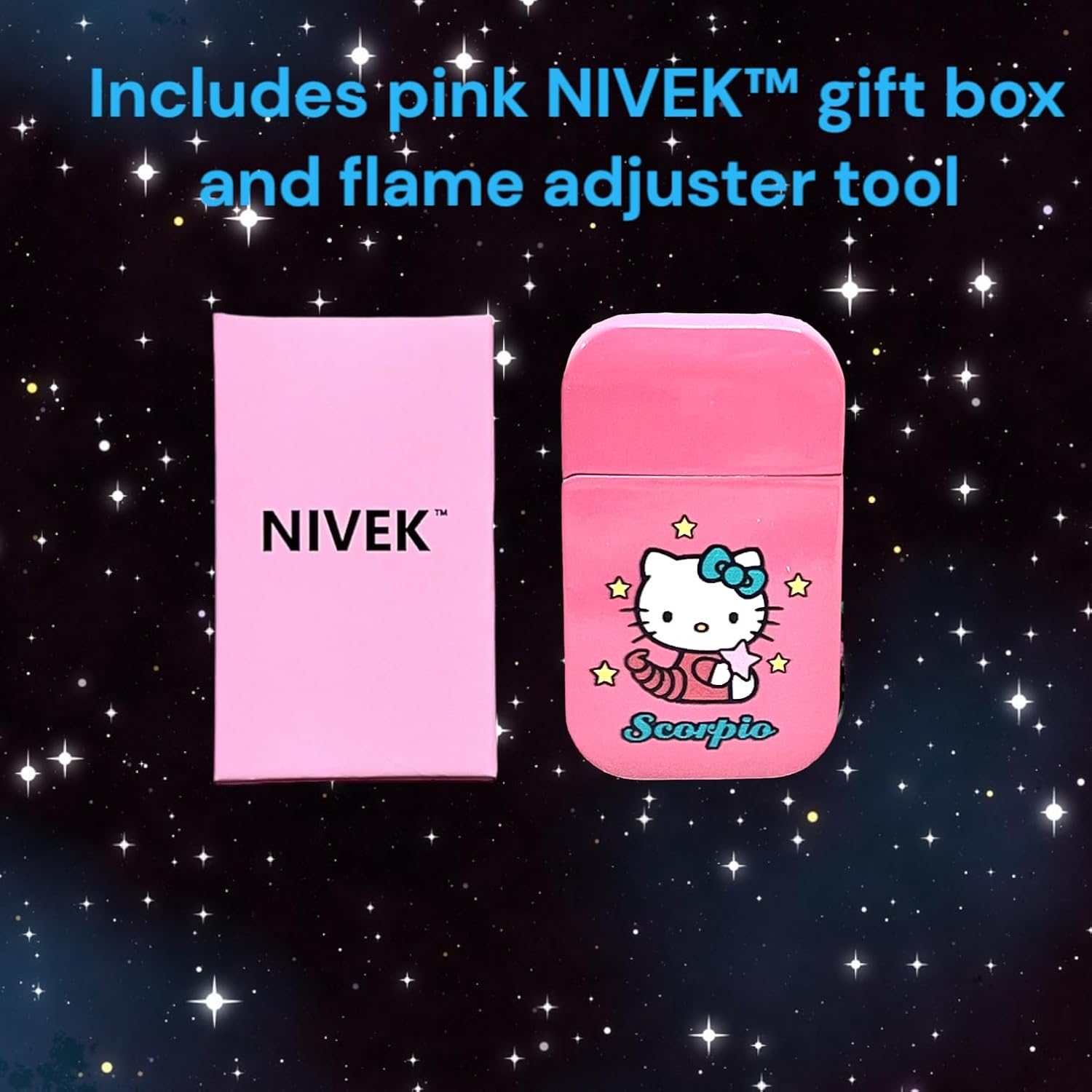 NIVEK Kitty Cat Encendedor Y2k 12 Consetelaciones Horóscopo Astrología Zodiaco Signos de nacimiento Pretty Pink Flame Kawaii Coleccionable Japonés