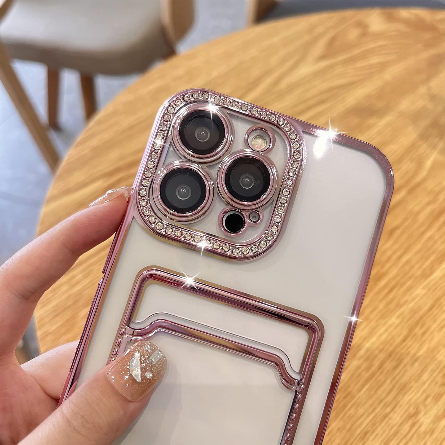 MZELQ Funda tipo cartera chapada para iPhone 13 Pro, tarjetero con diamantes con purpurina brillante, protección de la cámara, funda de lujo + 2