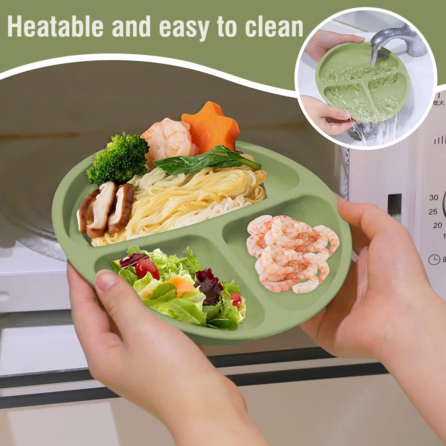Mrkyy Juego de alimentación de bebé de silicona, suministros de destete con ventosa dividida, juego de platos de autoalimentación para niños