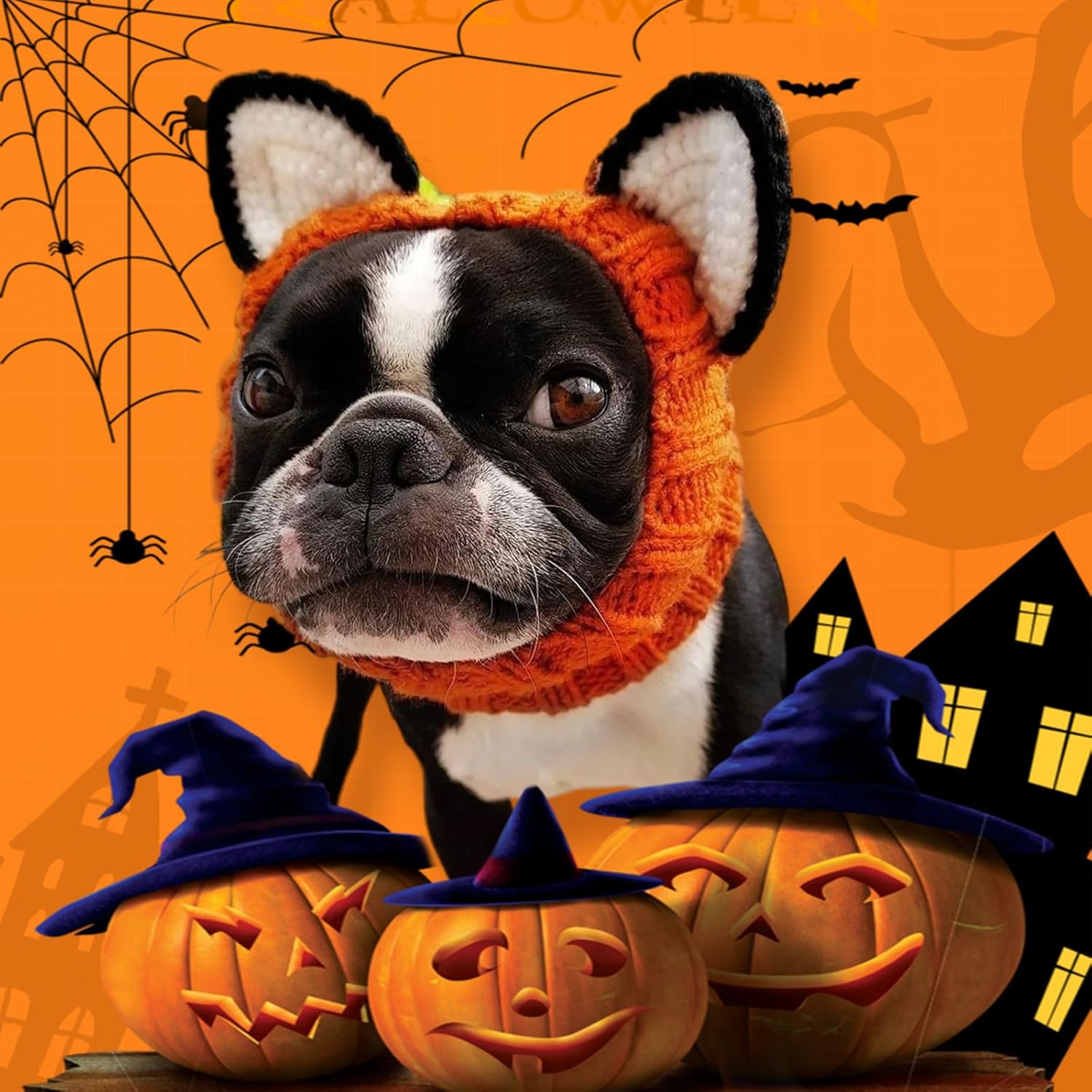 Disfraz de zorro de Halloween para perro, gorro de zorro de Halloween, fundas para las orejas de hilo suave para fiesta de cosplay, capucha cálida