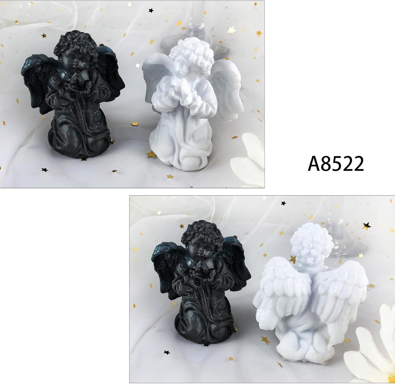 Surakey Moldes de silicona de alas de ángel, molde de resina epoxi tallada en 3D, molde para velas de estatua pequeña tallada en 3D, para hacer
