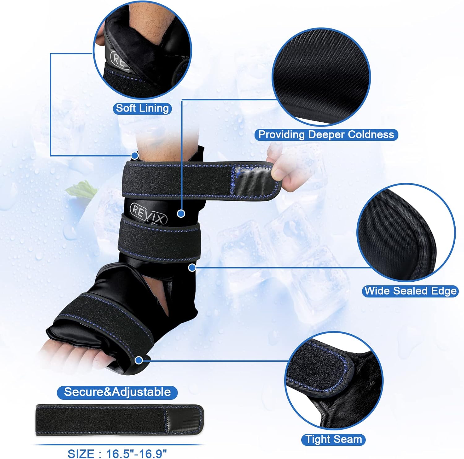 REVIX Bolsa de hielo para aliviar el dolor de tobillo y pies y envoltura de hielo de gel grande para piernas, cadera, muslo, rodilla y espinilla