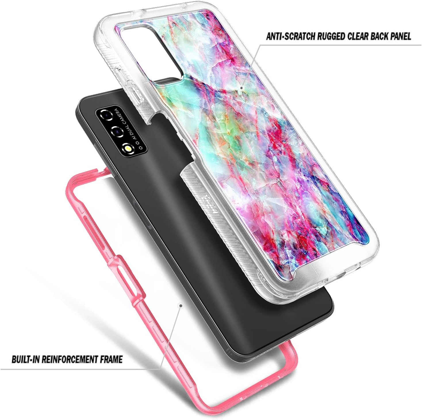 NZND Funda para T-Mobile REVVL V (6.52 pulgadas 4G 2021) con protector de pantalla incorporado, funda protectora de cuerpo completo a prueba de