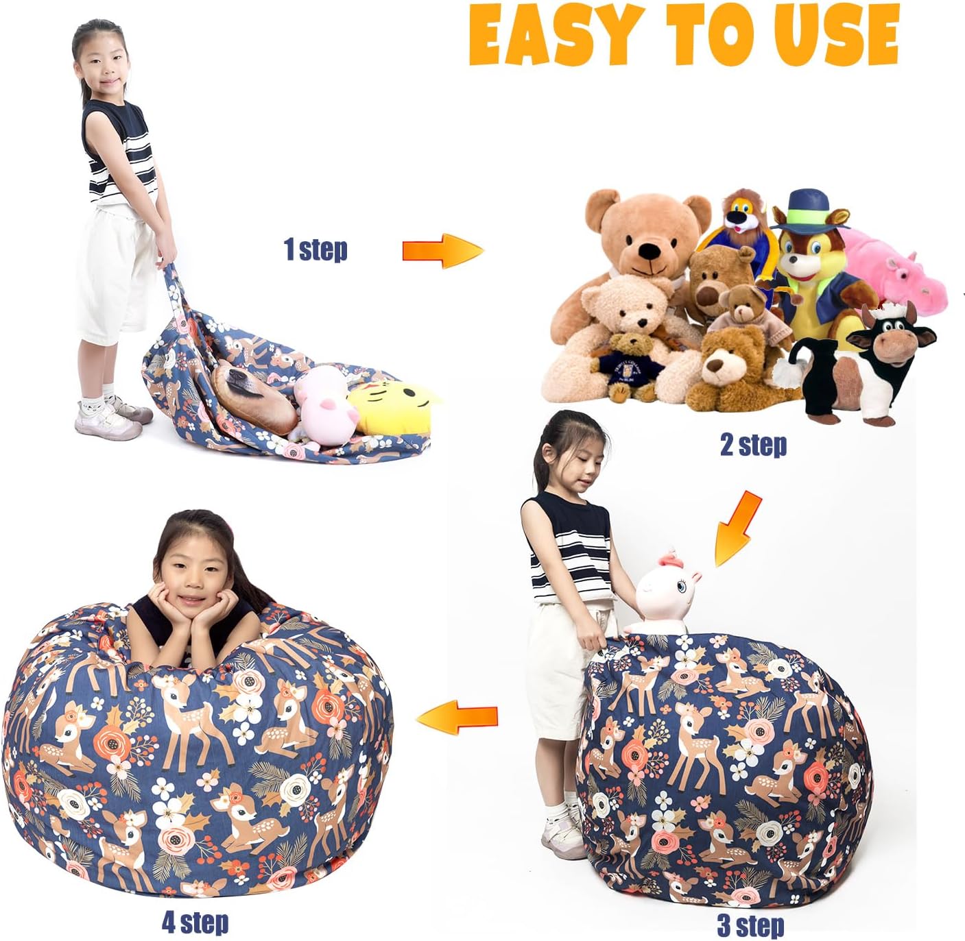 LOLOMLO Funda para puf de almacenamiento de animales de peluche, para niños, mantas, toallas, puf (solo funda), sofá de lona con cremallera YKK,