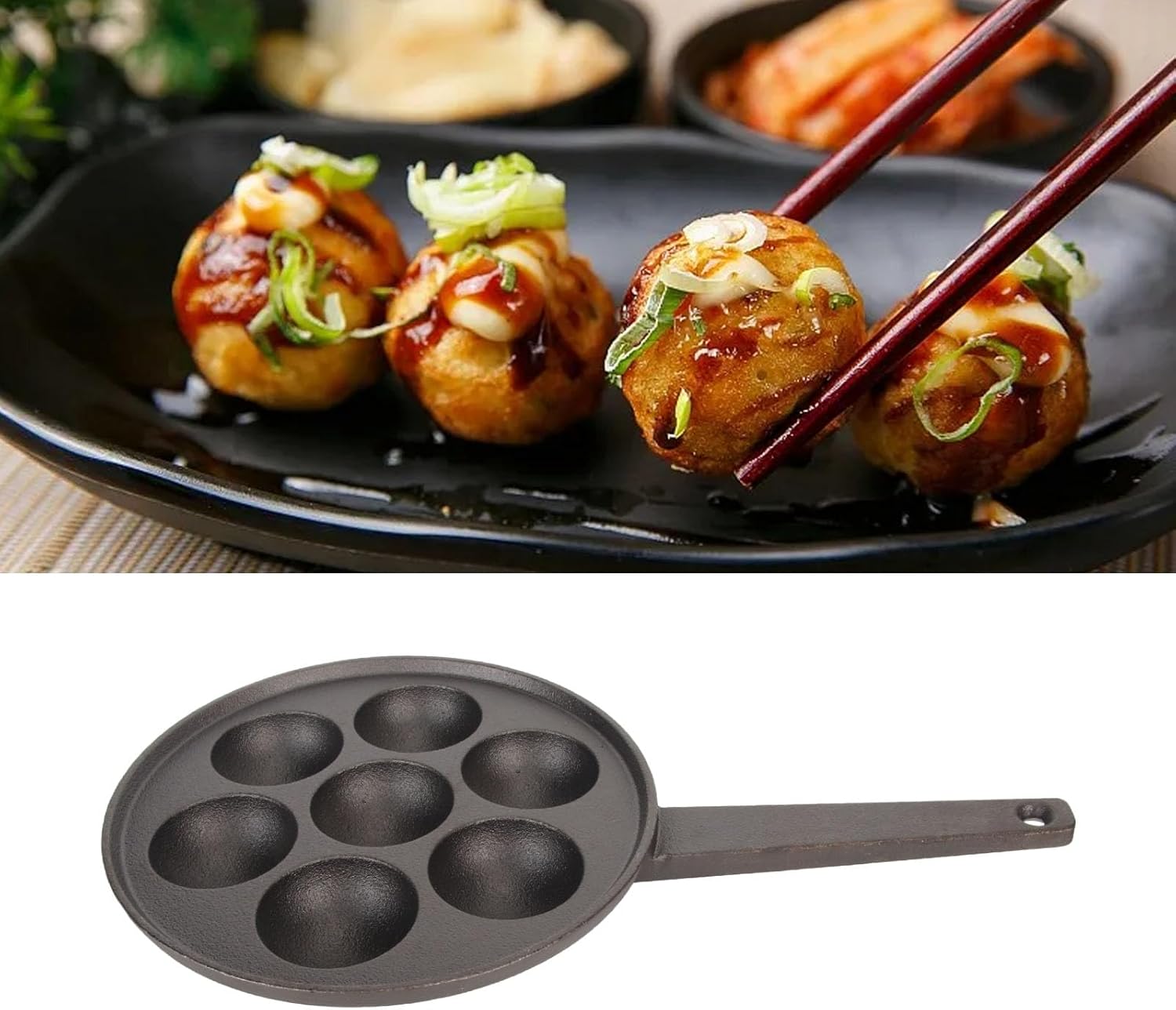 Fdit Takoyaki Maker de 7 agujeros, sartén antiadherente Takoyaki, placa de hierro fundido para cocinar molud bandeja para Takoyaki y hacer