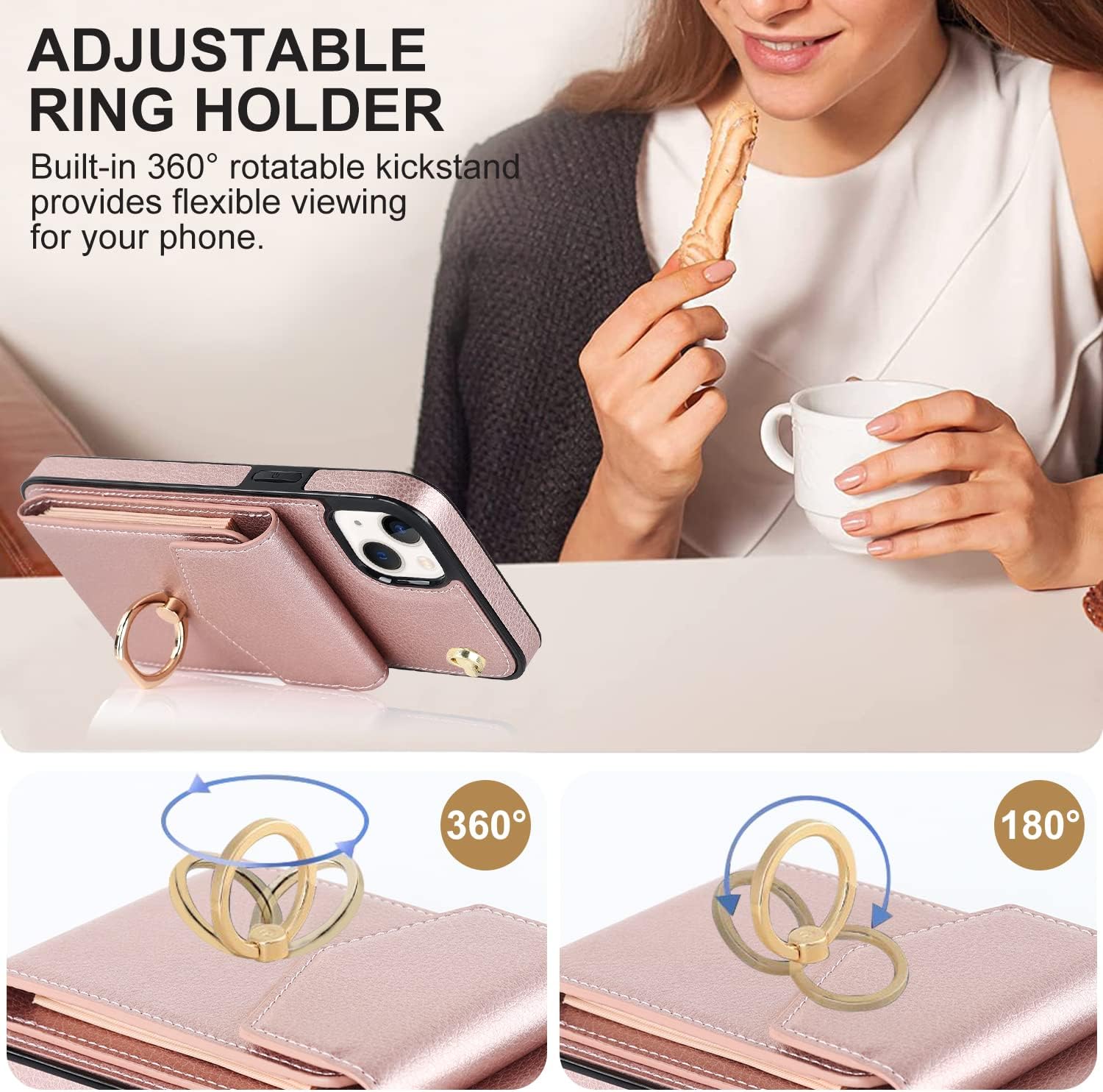 Asuwish Funda tipo cartera compatible con iPhone 15 Plus de 6.7 pulgadas, protector de pantalla y anillo de bloqueo RFID, funda para teléfono