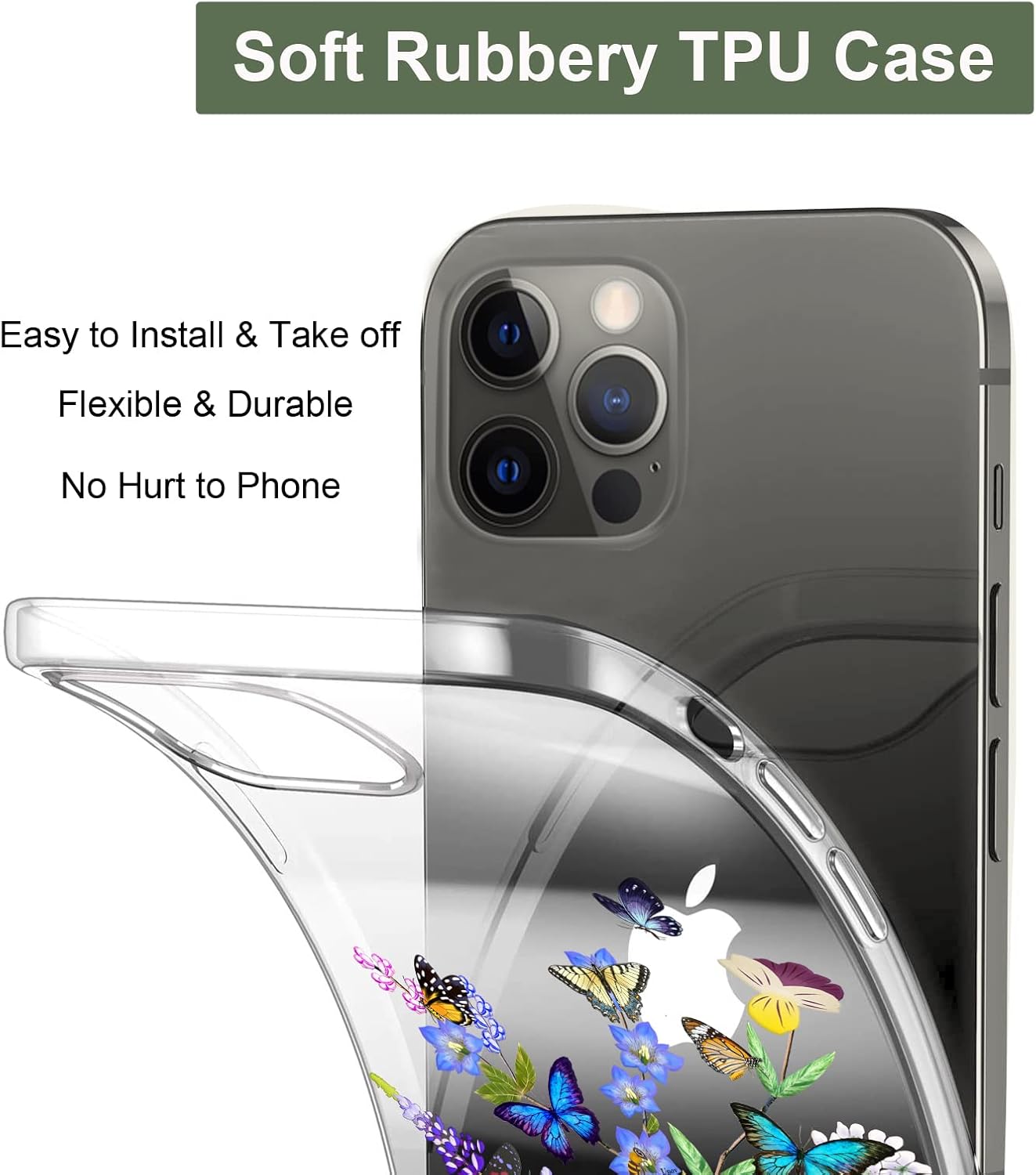 Unov Funda compatible con iPhone 13 Pro Max, transparente con diseño en relieve, patrón floral en relieve, TPU suave, parachoques delgado, protector