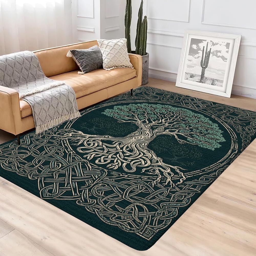 Alfombra celta – Alfombra de árbol de la vida, alfombras celtas suaves para sala de estar, alfombra celta, alfombra única, alfombra moderna de