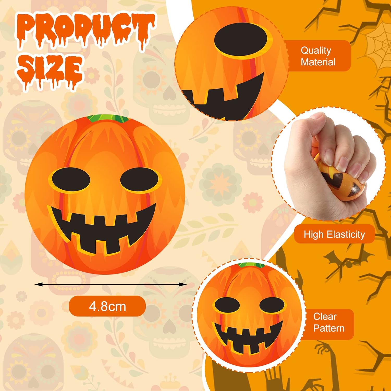 Bolas de calabaza de Halloween para aliviar el estrés, bolas suaves de poliuretano para apretar, recuerdos de fiesta para adolescentes, regalos de