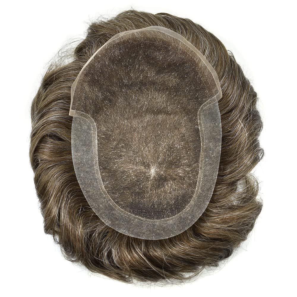 Tupé para hombre, pieza de cabello humano real, suave, encaje suizo para hombres, nudo blanqueado, unidades de piezas de cabello para hombre, línea