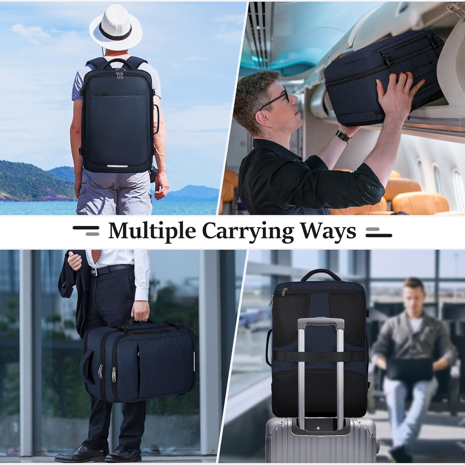 IGOLUMON Mochila de viaje para hombres y mujeres, 40L, aprobada para vuelo, mochila de transporte impermeable de 17 pulgadas para laptop, Azul