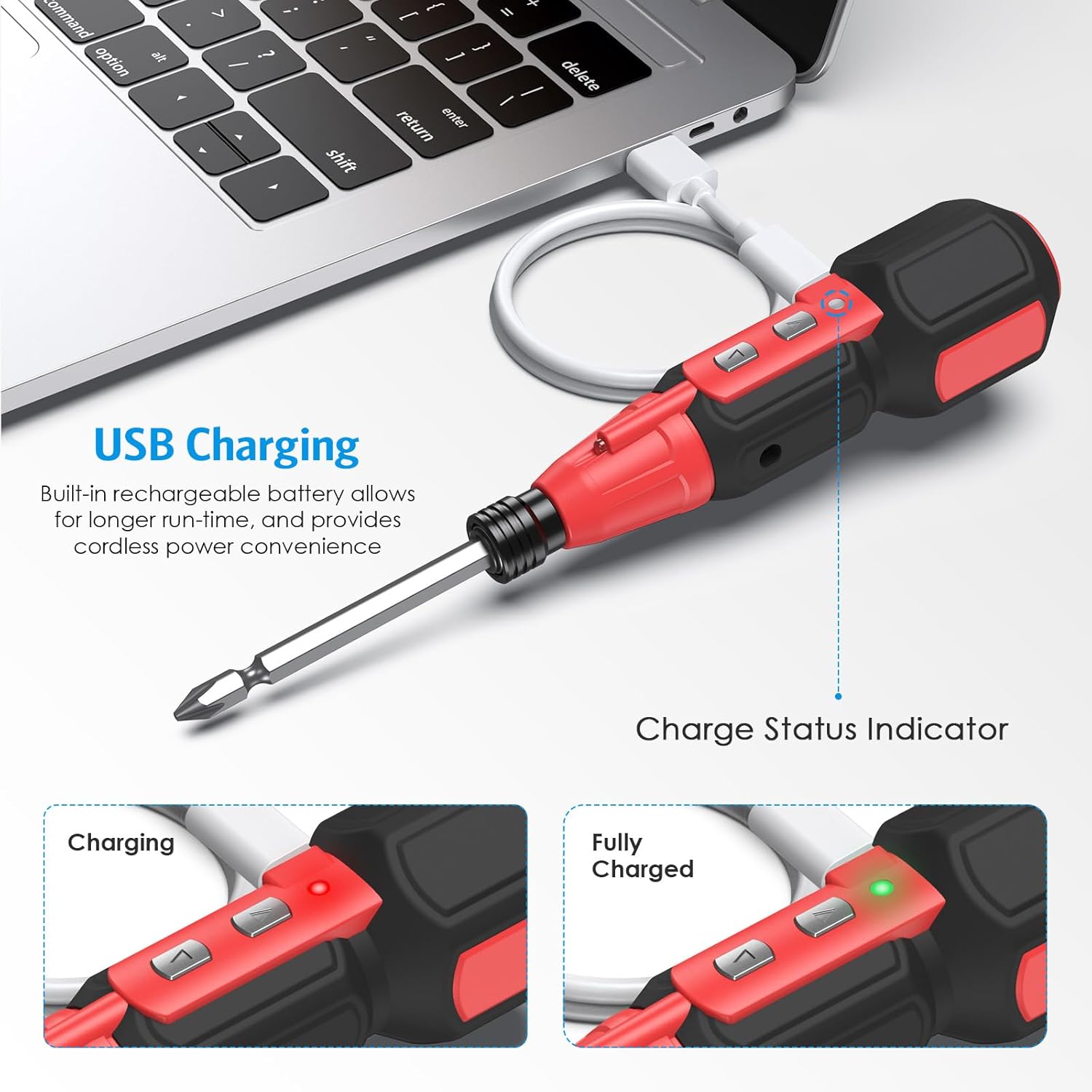 AMIR Destornillador eléctrico inalámbrico, juegos de destornilladores eléctricos recargables, kit de herramientas de reparación automática portátil