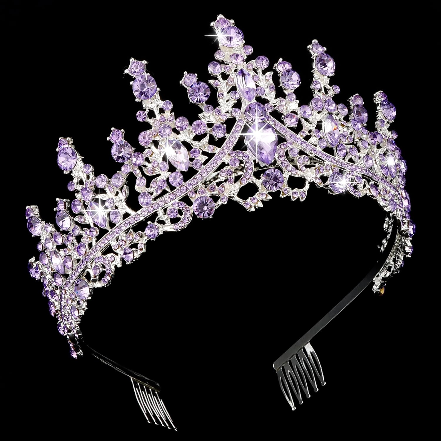 Tiaras y corona de cristal morado con peine, coronas de reina real para mujer, corona de princesa de cumpleaños para mujeres y niñas, corona de boda